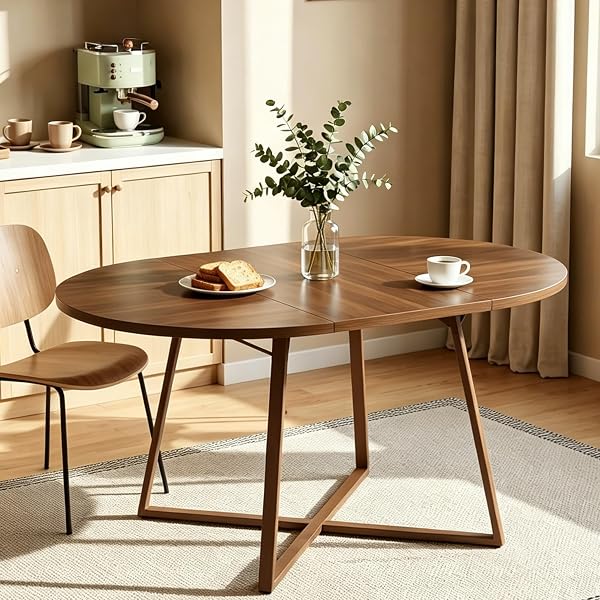 Beautiful Round Kitchen Table Ideas for Every Home 221 Oval Walnut Table with Metal Base