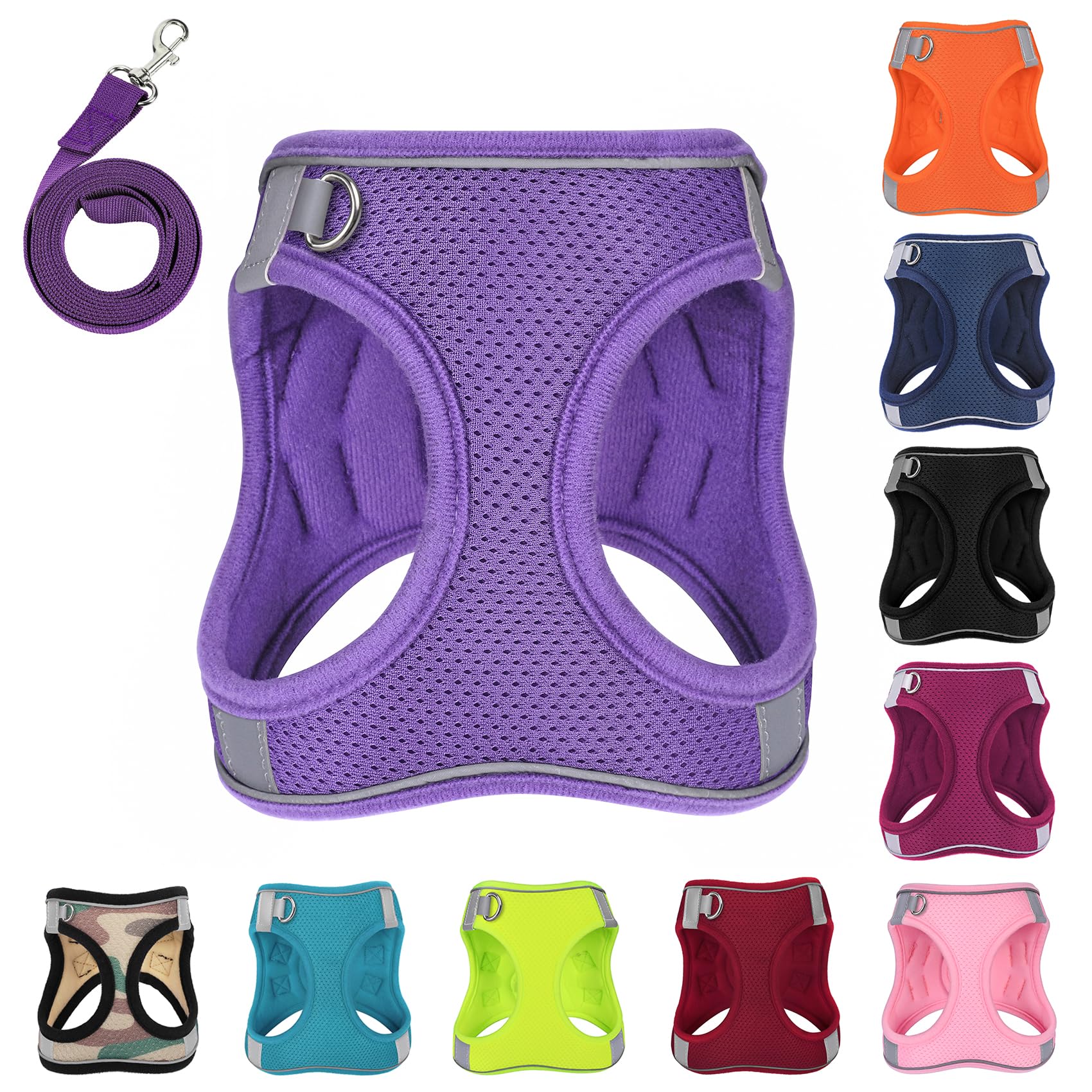 PWOD Dog Harness with Leash Set, No-Pull Step-in Reflective Pet Harness with 1 Leash Clips, Adjustable Soft Padded Easy Walk Dog Vest for Small Medium