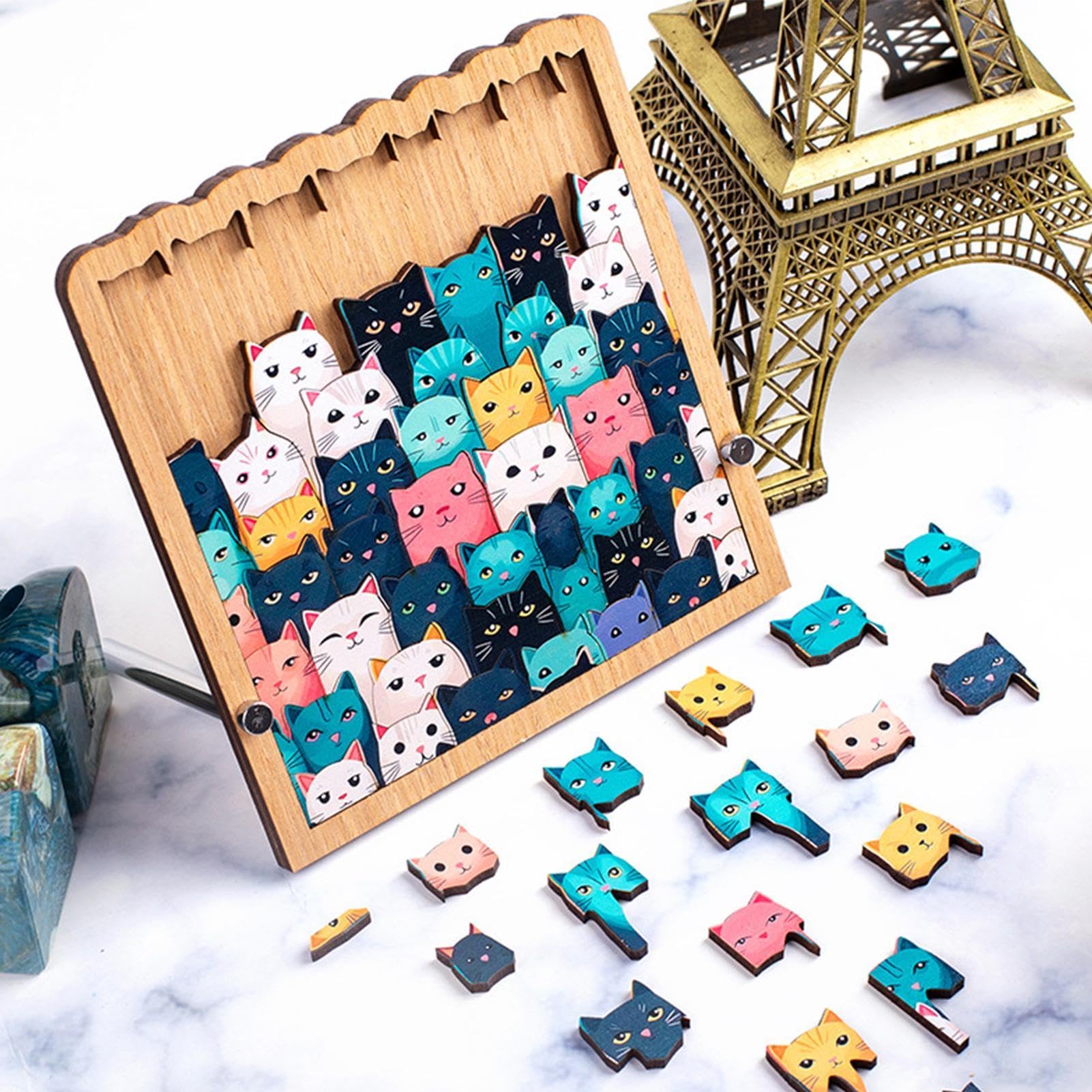 Puzzle w kształcie kot, unikalne drewniane puzzle, dla entuzjastów puzzli, rodziny i przyjaciół