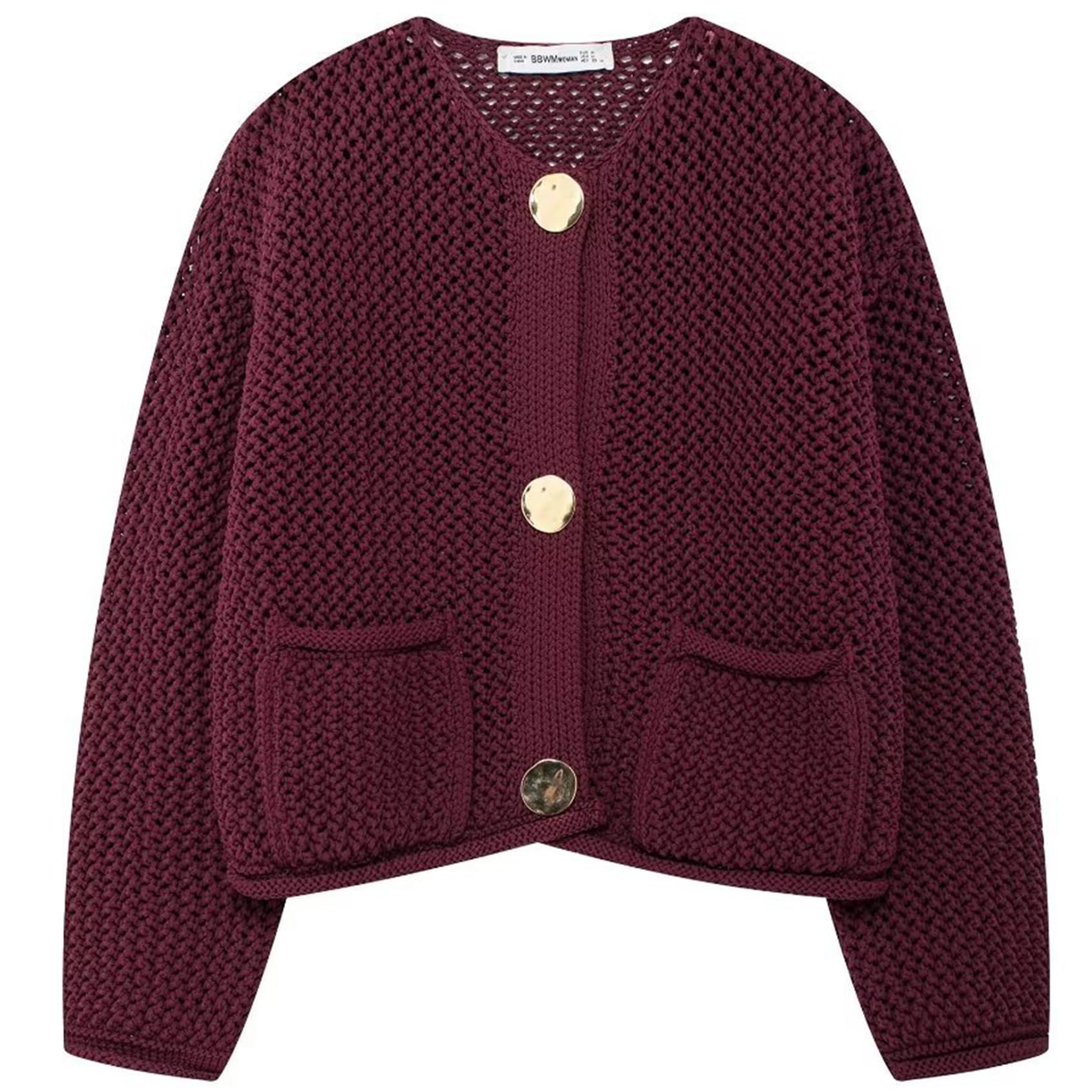 WyeysytWomens Cropped Cardigan Sweaters Chunky Knit Gold Button Down Open Front Cardigan Long Sleeve Crop Crochet Sweaters