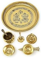 Vista 4 de NOBILITY Ganesha Lakshmi - Juego de latón de 8 pulgadas, diseño Subh Labh Puja Thali para Diwali Ganesh Festival Home Office Mandir boda regreso