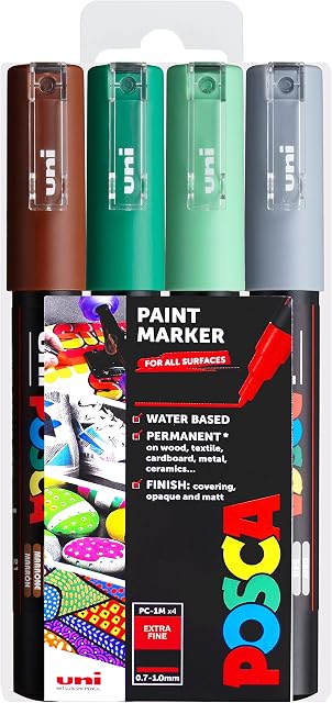 Posca Uni PC-1M Art Paint Markers - Set of 4 - In Plastic Wallet - Earth Tones
