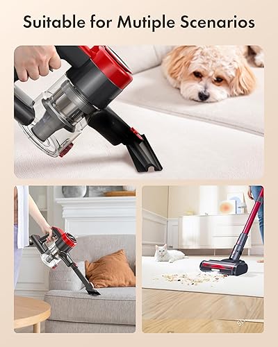 Miniatura 8 de Dezkly Aspiradora inalámbrica, aspiradora ligera 8 en 1 con cepillo de sofá, motor de 300 W, succión máxima de 23 KPa, aspiradora recargable de 48