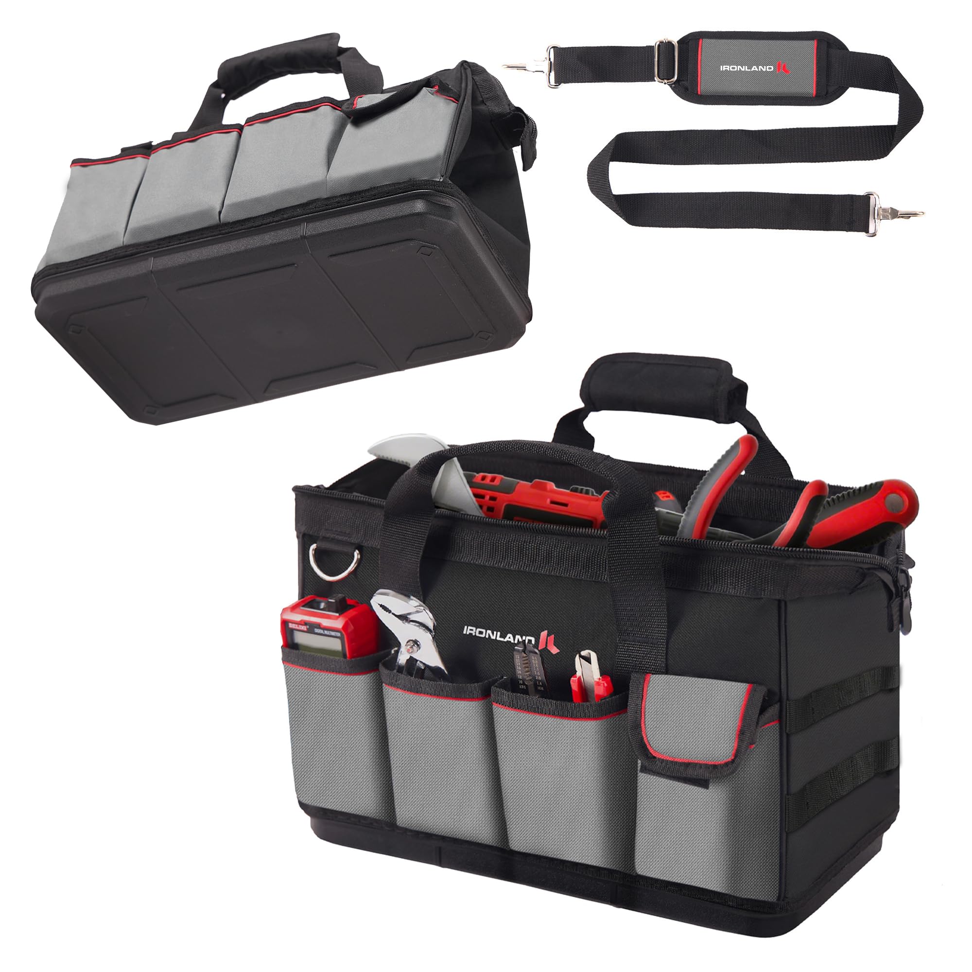 IRONLAND Hard Sturdy Bottom Tool Bag Organizer 16 5 Inch for Men Waterproof Heavy Duty Tool Bag with