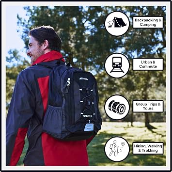 Eurohike Nova 25 Litre Daysack with Ventilated Back Panel, Lightweight, Packable, Adjustable 25L Daypack, Backpack, Rucksack, Bag for Men Women & Kids, School, Commuting, Camping, Hiking (Black)