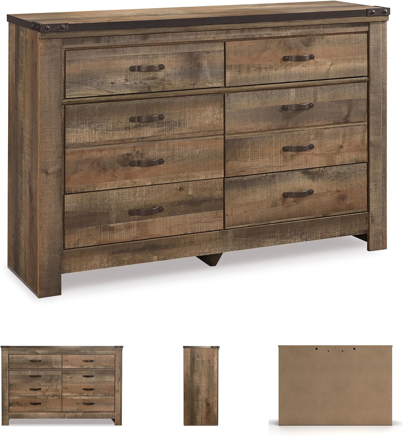 Signature Design by Ashley Trinell Rustic 6 Drawer Dresser with Safety Stop for Bedroom, Dark Brown