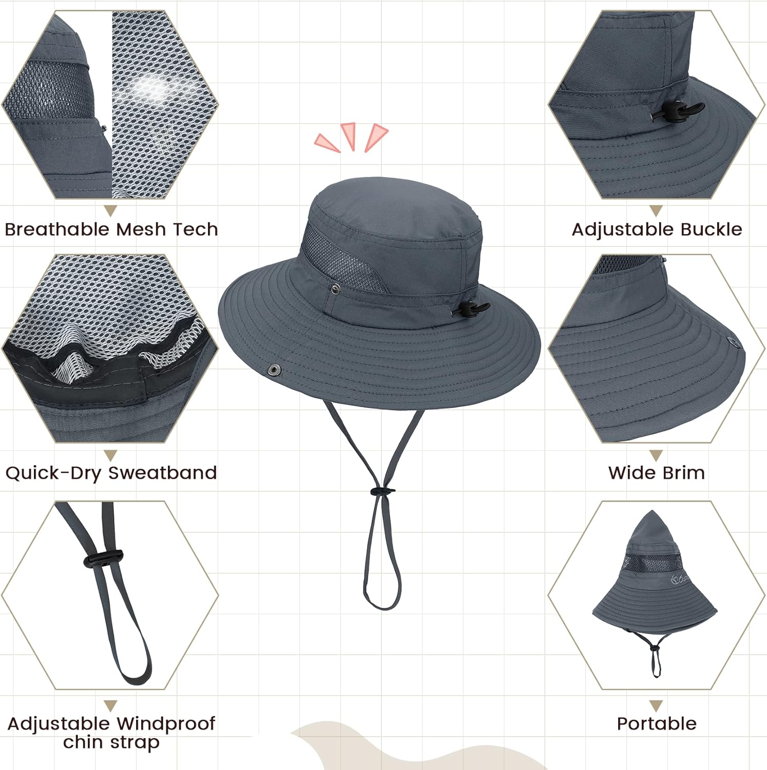 Durio 2-Pack Kids Sun Hat - UPF 50+ Wide Brim Sun Protection Bucket Hat for Boys Girls, Breathable Adjustable Outdoor Hats - Image 7