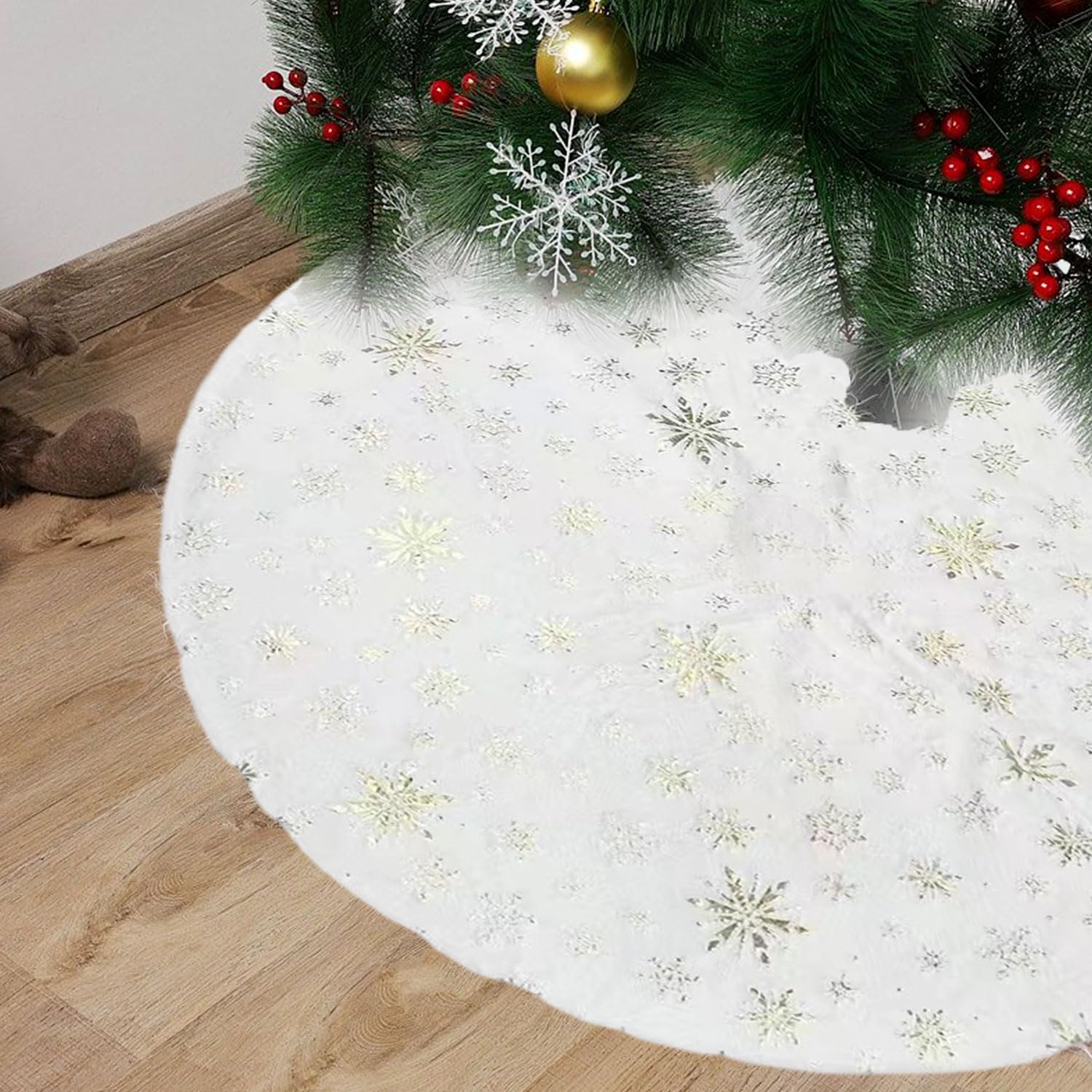 Jupe De Sapin De Noël, Paillettes Cache Pied De Sapin 80 Cm Couvre-Pied De Sapi Noël Pliable Cache Sapin Pour Décoration Pied De Sapin De Noel (Rouge