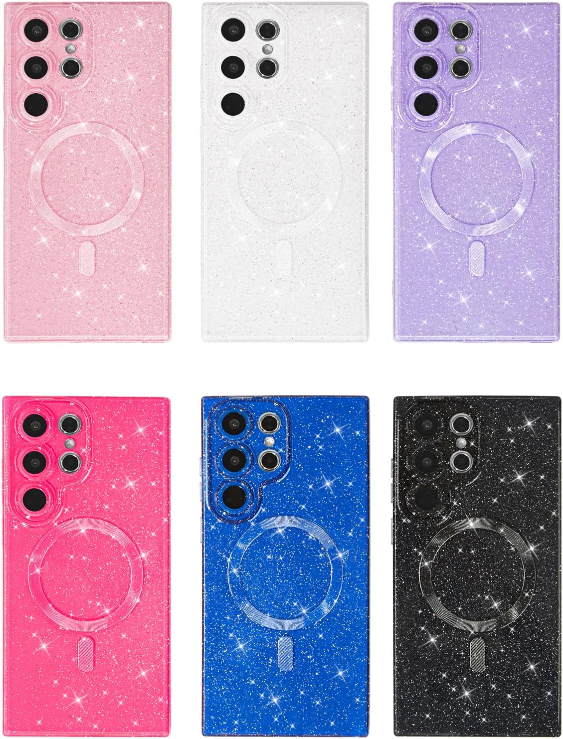 Glitter Case for Samsung Galaxy S25 Ultra Phone Case Magnetic Compatible with Magsafe Cute, Sparkle Bling Shiny Sparkly Aesthetic Hard Bright Glittery Mag Cover for Women Girl, Neon Hot Pink - Image 3