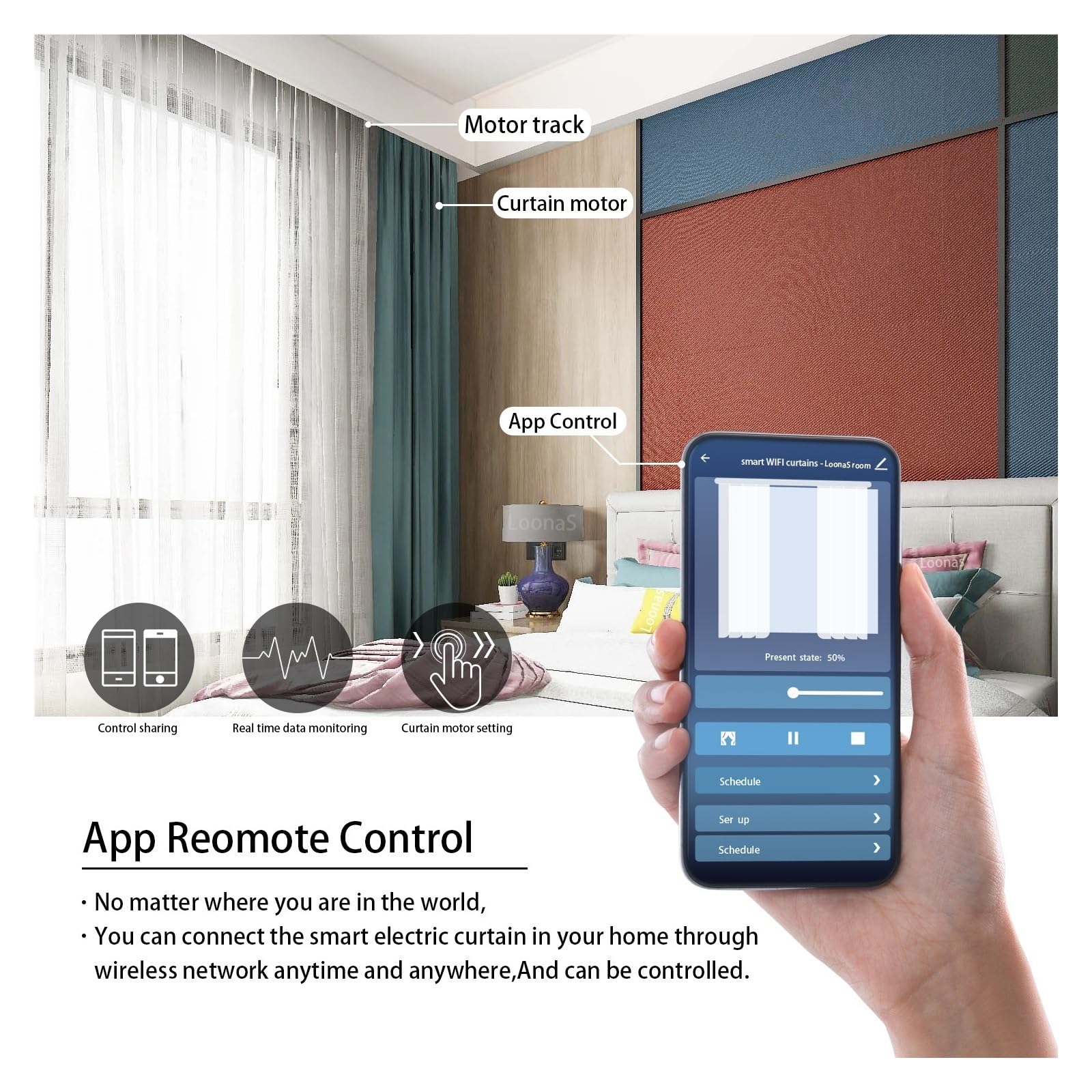 Pista Motorizada Más Corta Rod Inteligente del Sistema 1.3m M del Motor 3ro Elegante Eléctrico De La Cortina De WiFi(Motor Rail sheer3.2m)