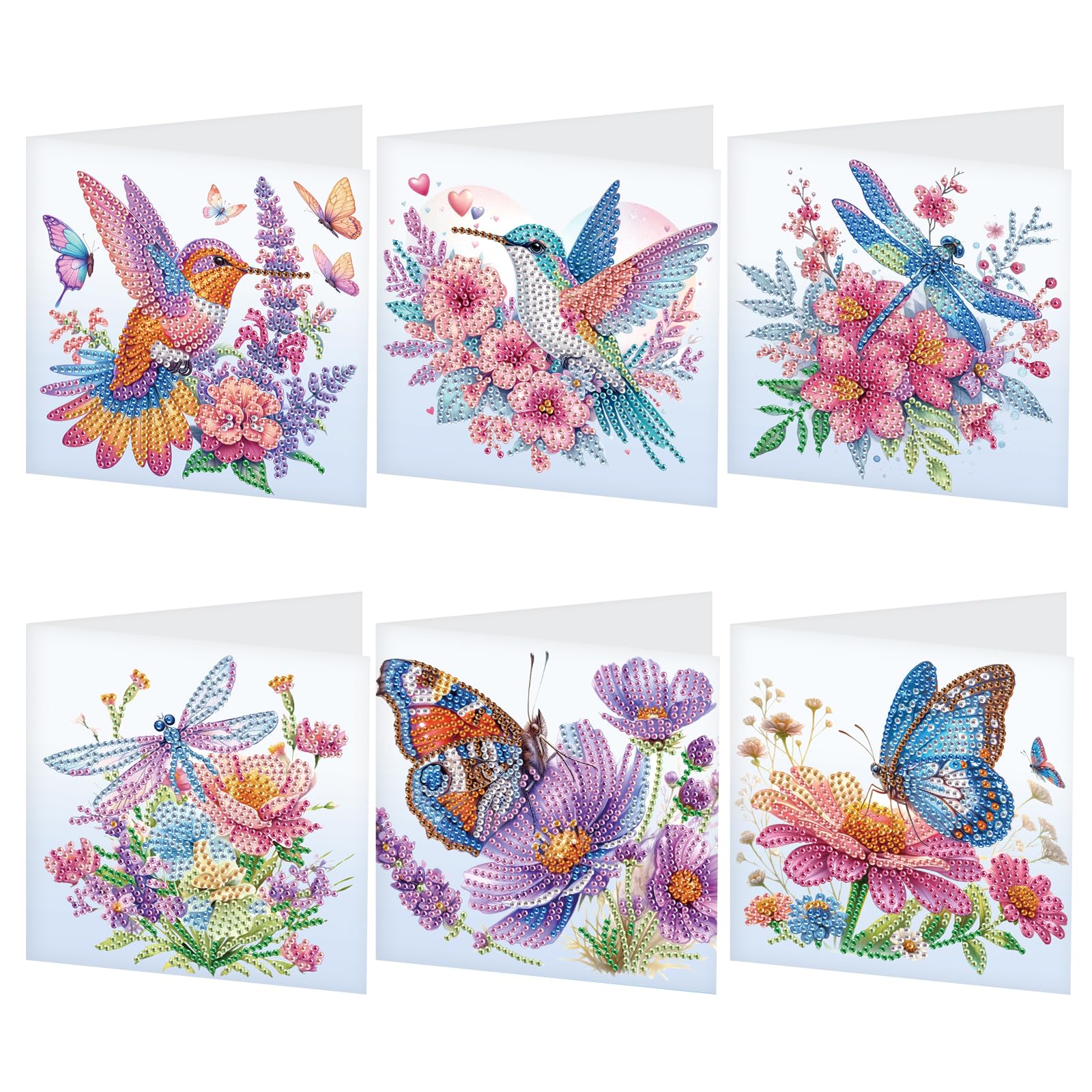 LazyFold 6 Pcs Diamond Painting Greeting Cards Kits for Adults,DIY Animals and flowers Handmade Festival Greeting Cards withEnvelopes DIY Diamond Art