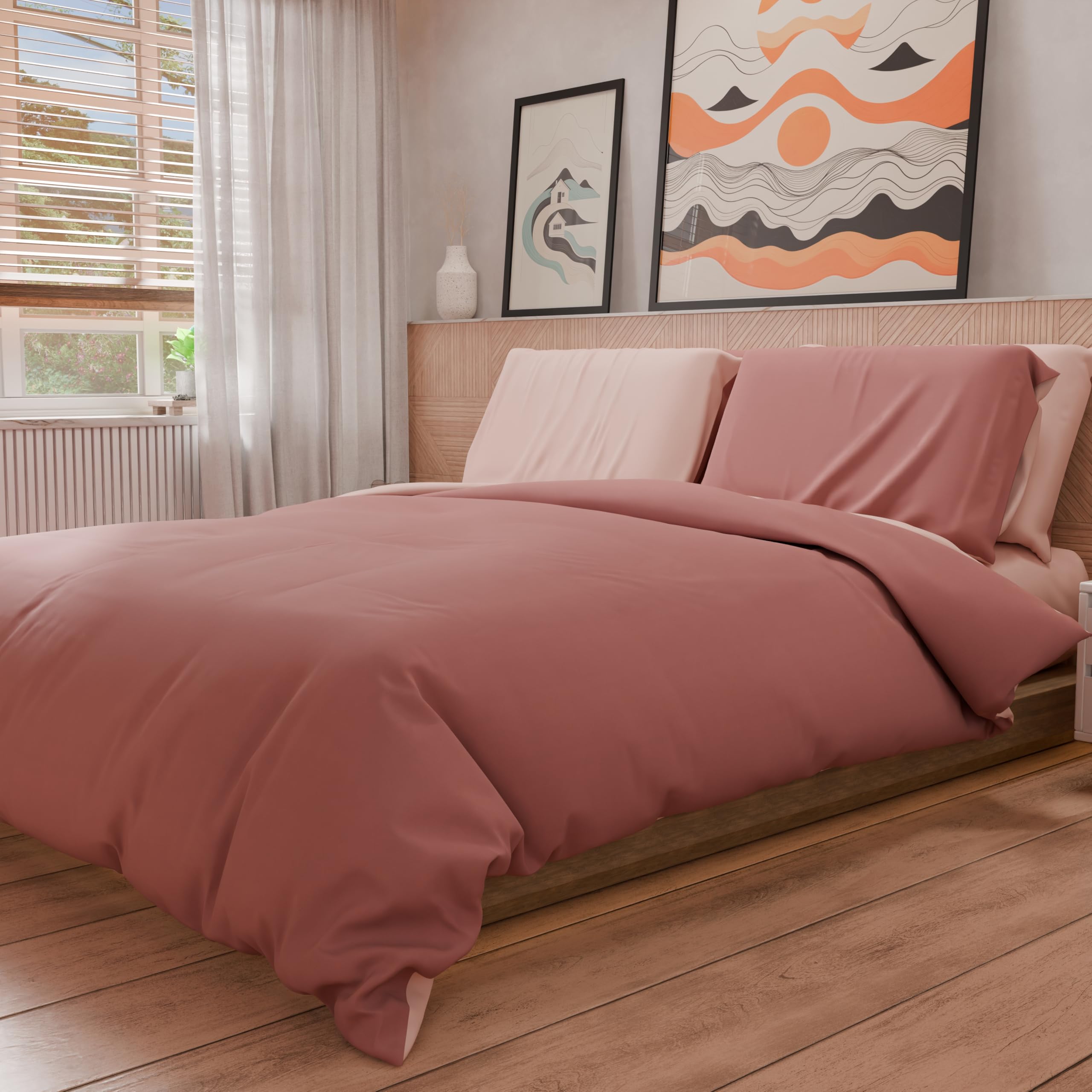 PETTI Artigiani Italiani, Double Duvet Cover, Duvet Cover and Pillowcases in Microfiber, Bicolor Light Powder/Dark Powder - Image 4