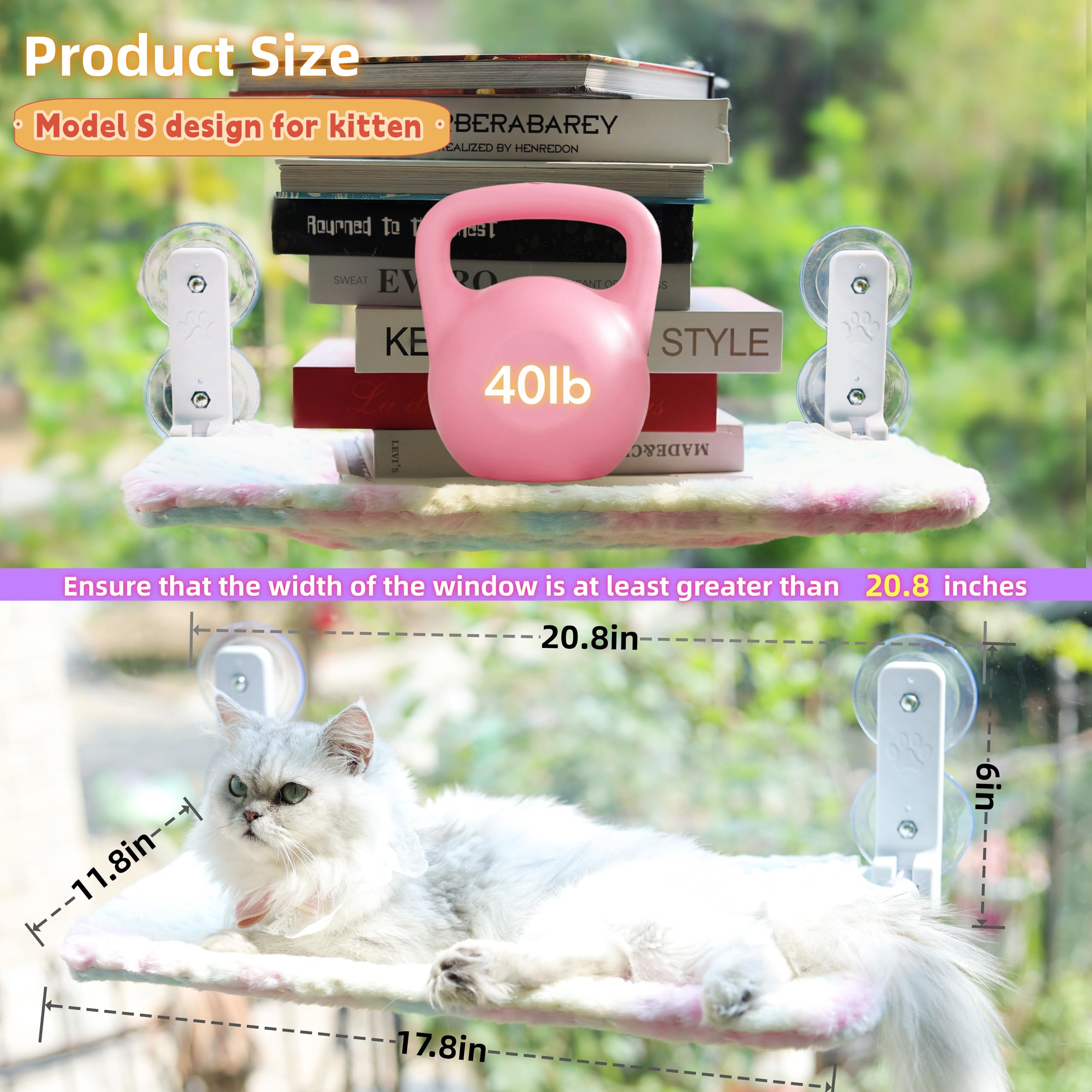 Percha inalámbrica para ventana de gato y cama con colgante, hamaca resistente y plegable para ventana de gato, asiento interior con 4 ventosas, tela de terciopelo de color de doble cara, grande y
