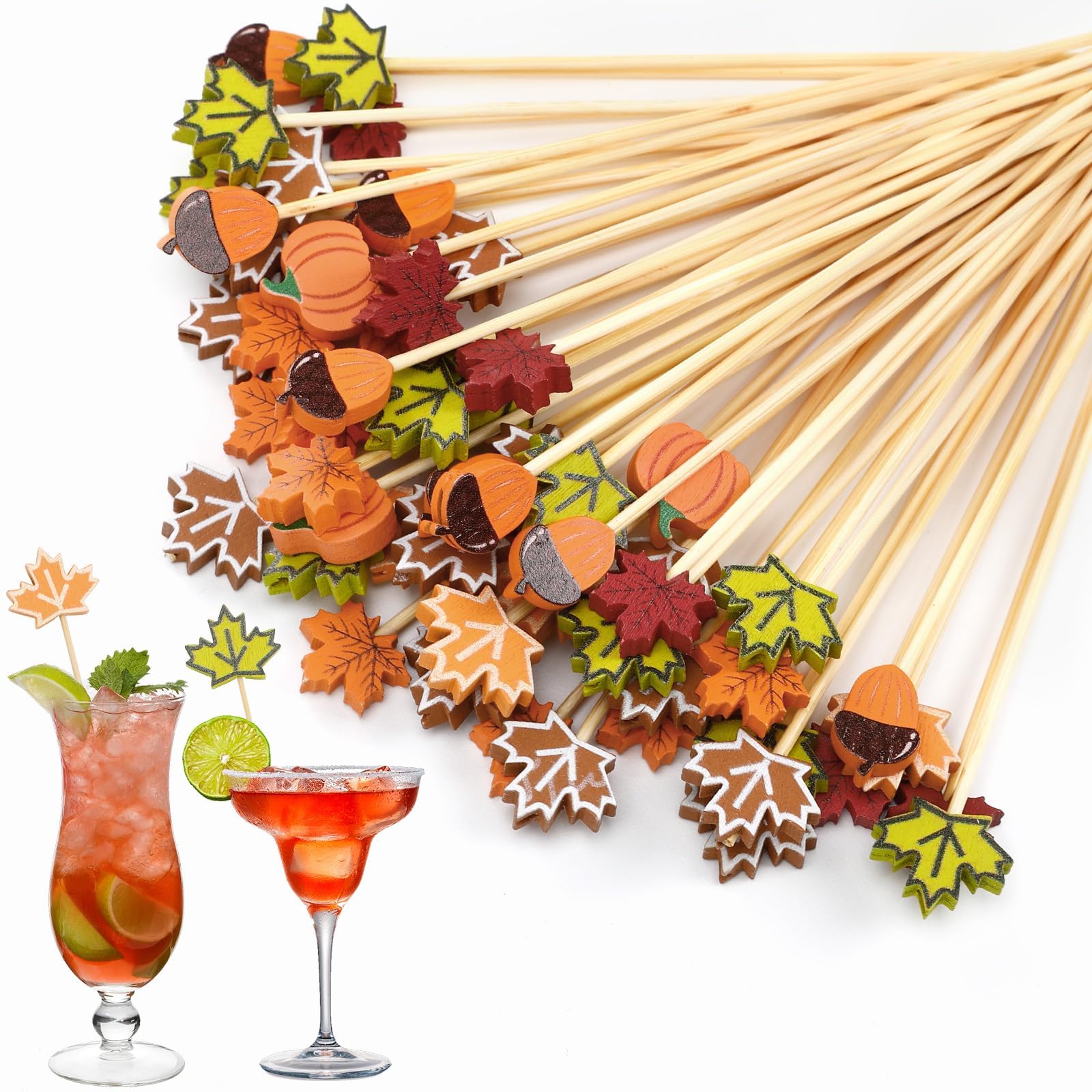 120Pcs Fall Cocktail Picks Leaves Pumpkins Acorns Toothpicks for Appetizer