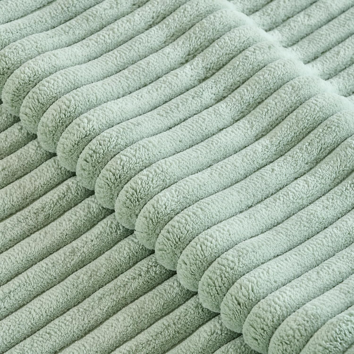 Fancy Homi Set of 2 Sage Green Boho Decorative Throw Pillow Covers 18x18 Inch for Bedroom Couch Bed, Soft Fuzzy Cozy Striped Corduroy Cushion Case 45cm, Bohemian Modern Farmhouse Home Decor - Image 4