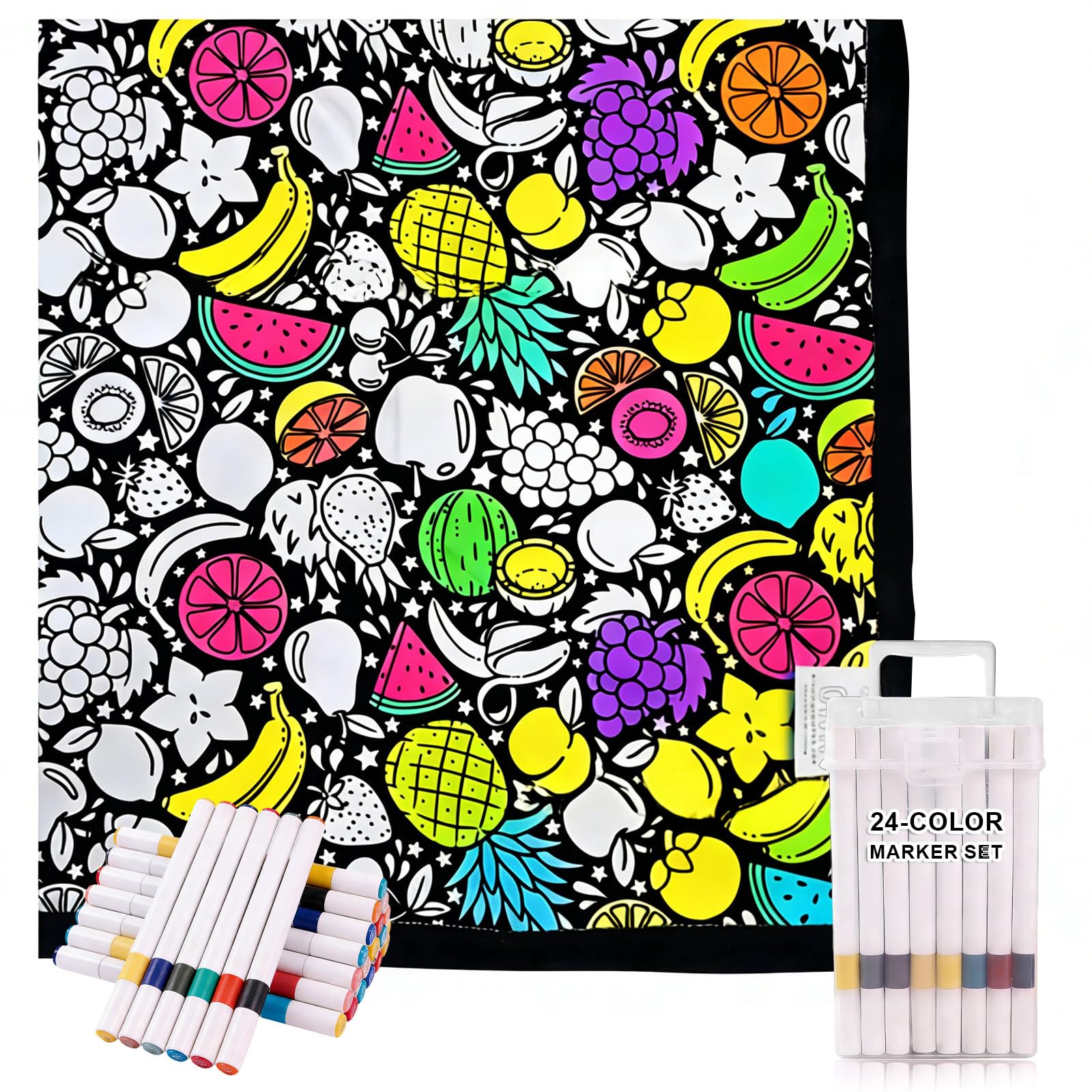 Nocecfi DIY Coloring Blanket with Markers, 150x125cm Large Washable Fleece Throw Soft Cozy Fleece Drawing Throw Creative Colour Your Own Blanket Set Personalized Home Decor Ideal (Fruit)
