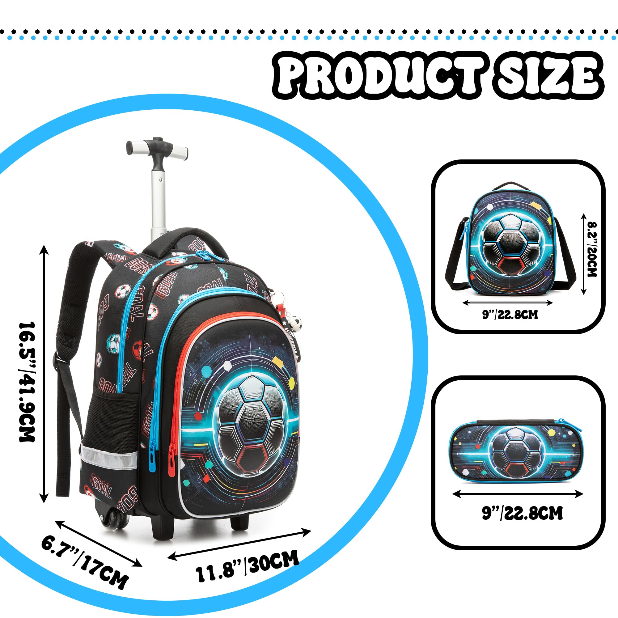 HTgroce Mochila con Ruedas Niños– Set 3 Piezas Estuche – Mochila Escolar Trolley Ergonómica para Primaria y Viaje