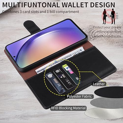 Miniatura 3 de LBYZCASE Funda tipo cartera para Galaxy A54 5G con tarjetero de bloqueo RFID, cartera de cuero con función atril, magnética, a prueba de golpes,