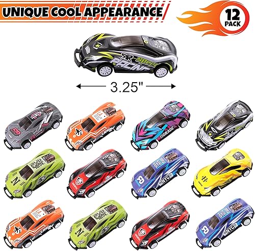 Miniatura 2 de ArtCreativity Coches de carreras con tapa para niños, juego de 12 autos de juguete en 8 diseños, mini autos de carreras fundidos a presión para