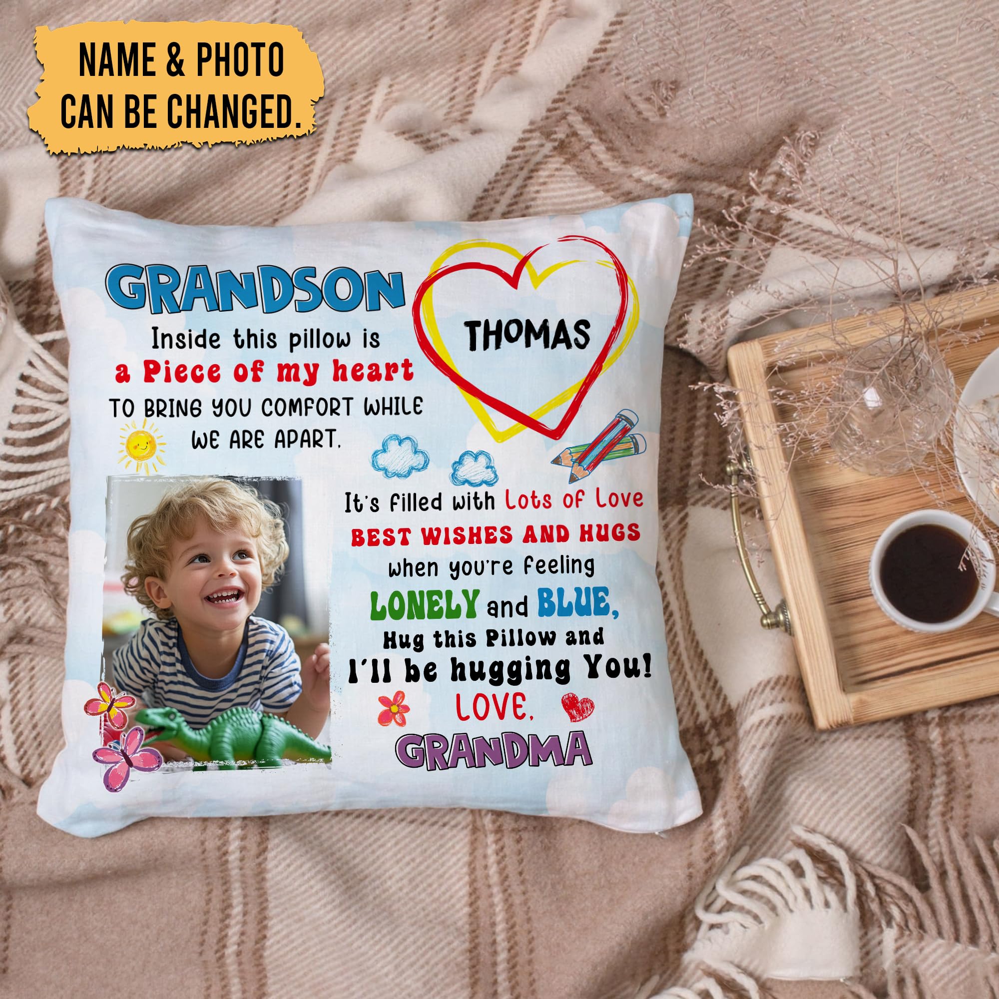 Hyturtle Personalized Grandson Pillow (Insert Included) Gifts from Grandma - Birthday Graduation for Grandson Grandkids - Custom Name Sofa Couch Cushion Home Decor Pillow