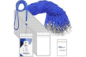 100 Pcs Clear Plastic Vertical Badge Holder Lanyard Bundle