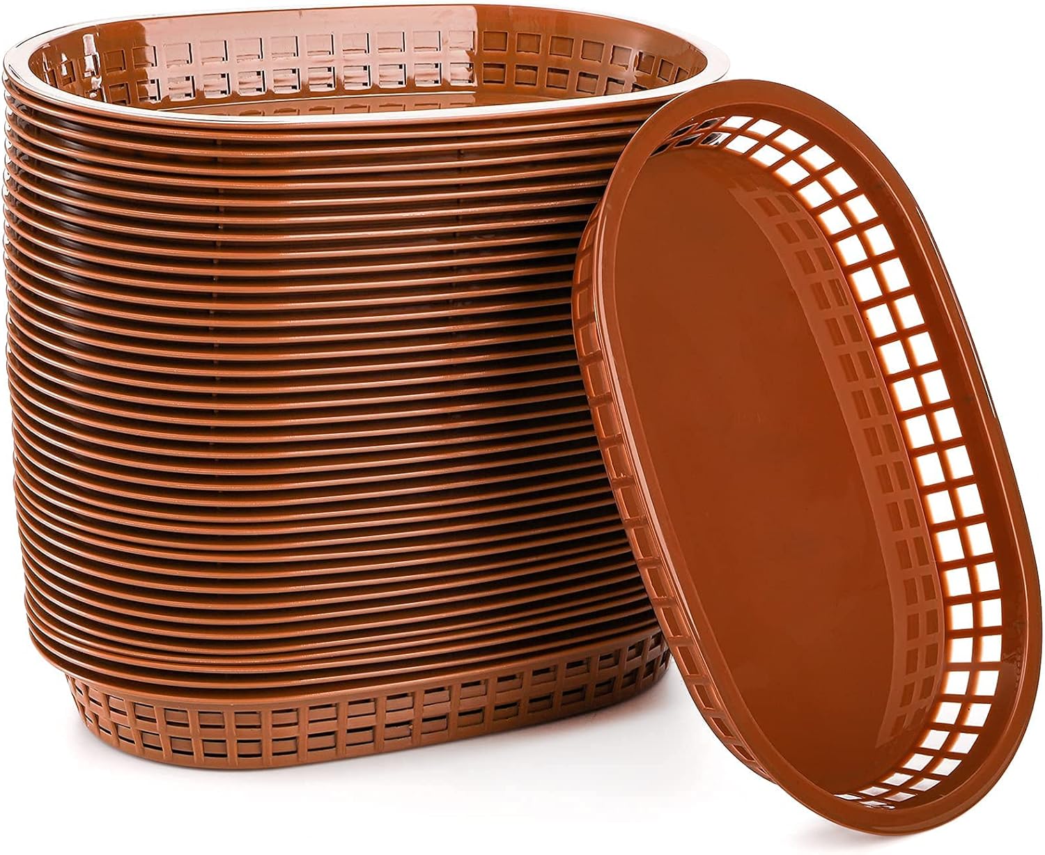 Cedilis 40 Pack Fast Food Baskets, Brown Plastic Baskets for Hot Dogs, Burgers, Sandwiches and Fries, Dishwasher safe and Microwavable, 10.5 x 7 Inch
