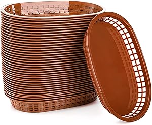 Cedilis 40 Pack Fast Food Baskets, Brown Plastic Baskets for Hot Dogs, Burgers, Sandwiches and Fries, Dishwasher safe and Microwavable, 10.5 x 7 Inch