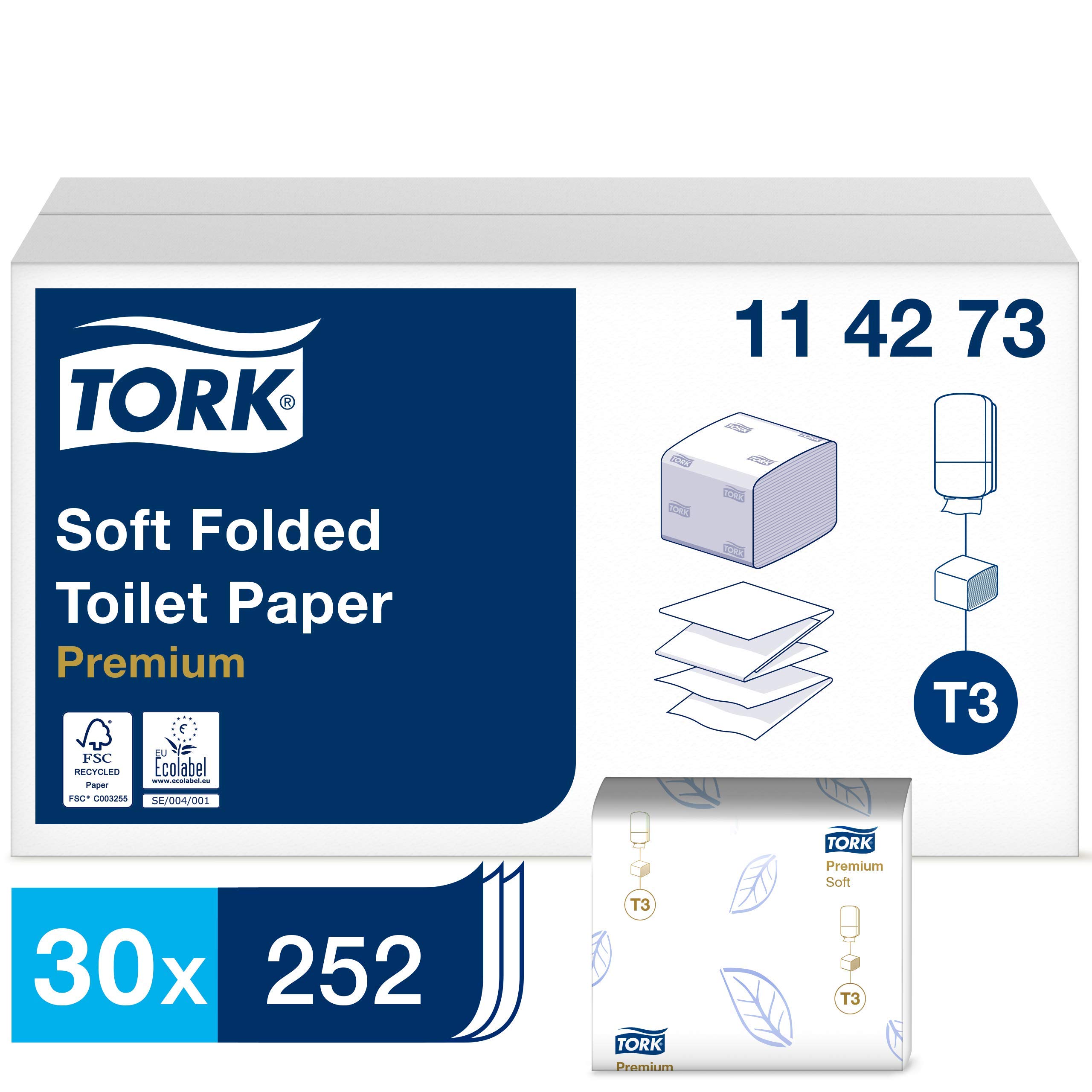 Tork Papel Higiénico Suave Plegado Blanco T3, de calidad , 2 capas, 30×252 servicios, 114273