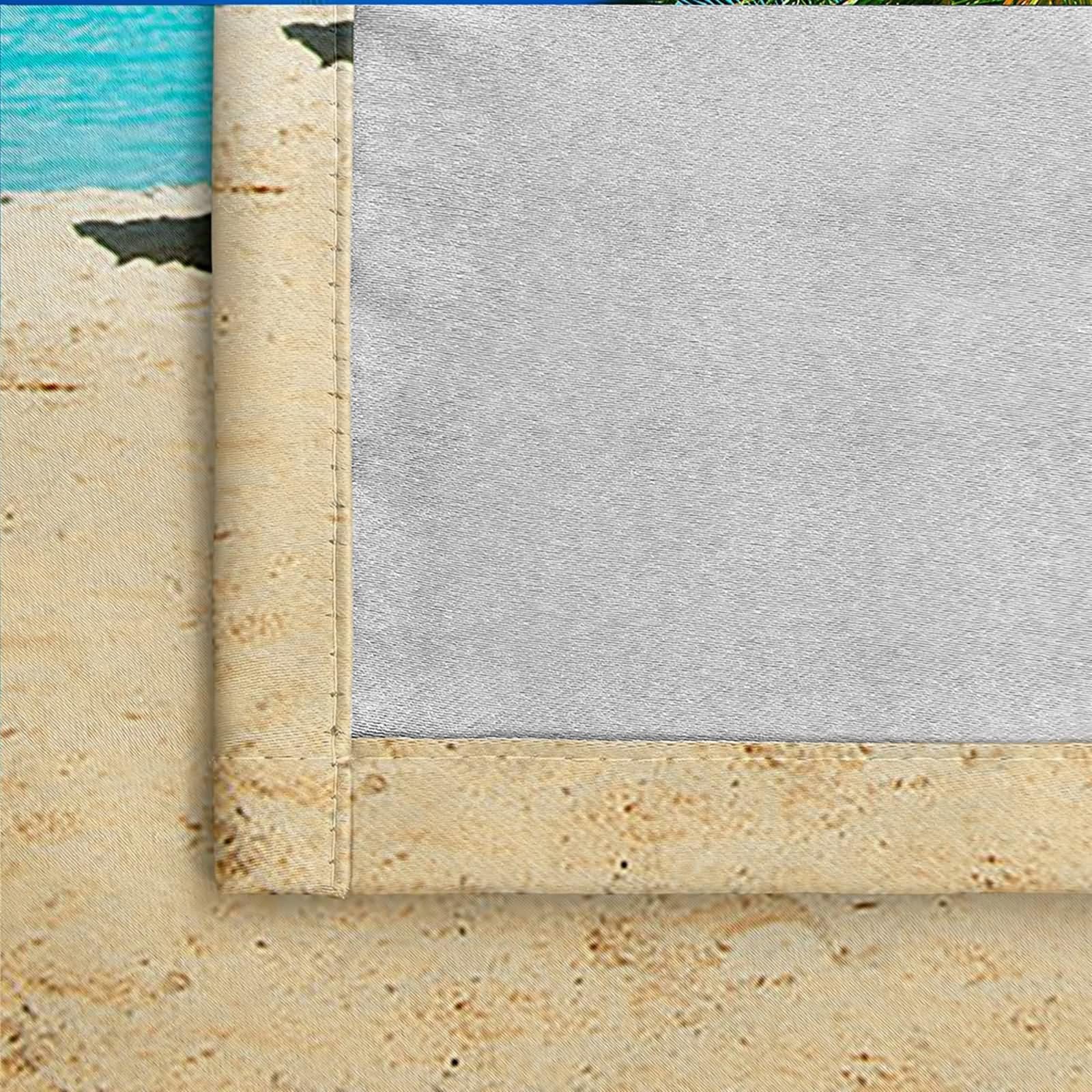 Rideau Boheme Exterieur, Rideaux Salon Bleu Vert Beige Style Vacances Tropicales - Paysage de Plage et de Mer Polyester 2 Panneaux 214x183cm