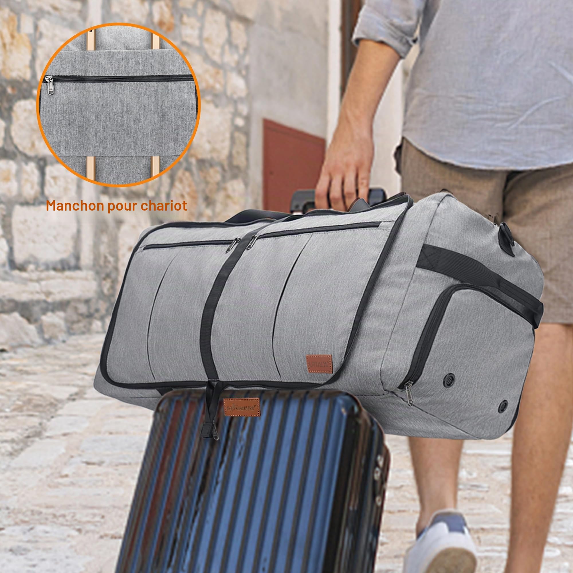 Upeelife Sac Voyage Pliables 125L, Grand Sac de Voyage Femme Homme Sac de Sport, Etanche Sac Weekend avec Compartiment à Chaussures et Poche Humide
