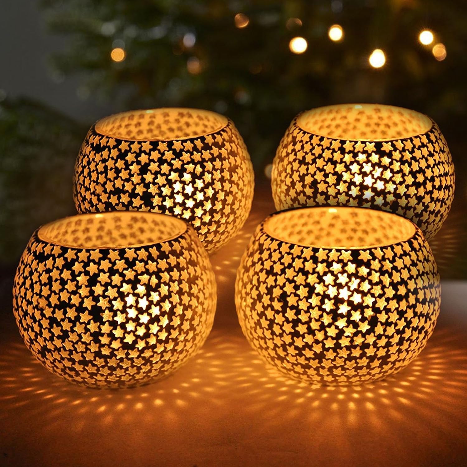 TIED RIBBONS Pack of 4 Turkish Mosaic Glass Votive Tealight Candle Holders – Decorations Items for Dining Table Decor Gifts (Pack of 4, Glass) – Christmas Decorations Items for Home Office – Gifts TIED RIBBONS Pack of 4 Turkish Mosaic Glass Votive Tealight Candle Holders – Decorations Items for Dining Table Decor Gifts (Pack of 4, Glass) – Christmas Decorations Items for Home Office – Gifts