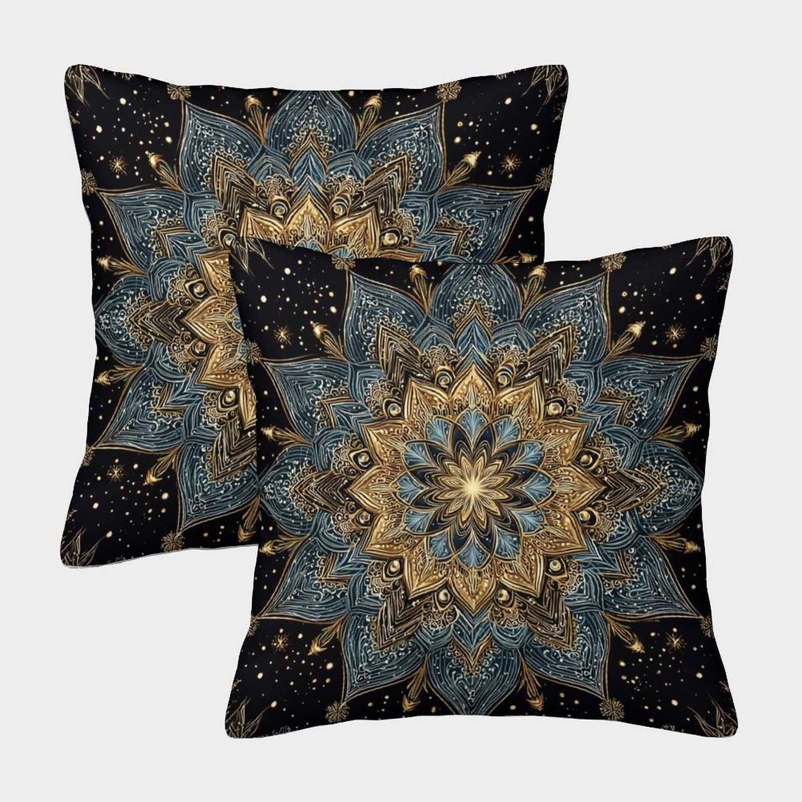 kaiyun 2 Pack Mandala, Repeating Snowflake Pattern 3D Image Printed Single-sided Cushion Cover 40x40cm