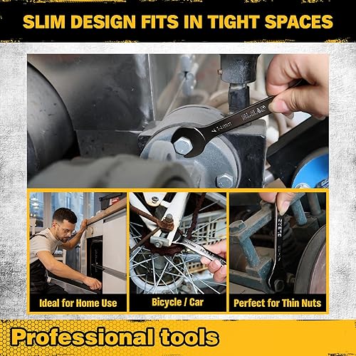 Miniatura 7 de Juego de llaves superfinas de extremo abierto  10 piezas métricas de 0.217-1.063 in  Diseño delgado niquelado  5.5, 7, 8, 9, 10, 11, 12, 13, 14, 15,