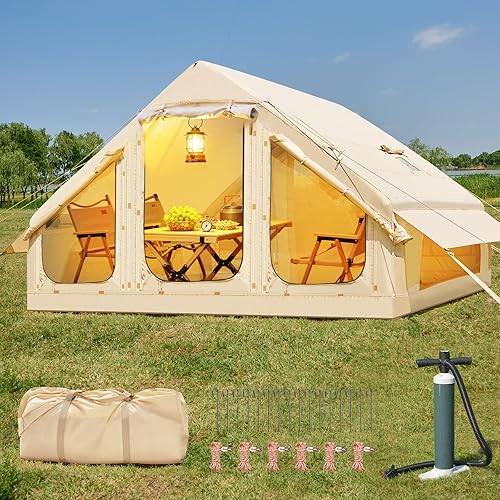 Tiendas de campaña inflables, tienda inflable de 4 estaciones con gato de estufa y bomba de mano, tiendas de campaña de glamping de aire para