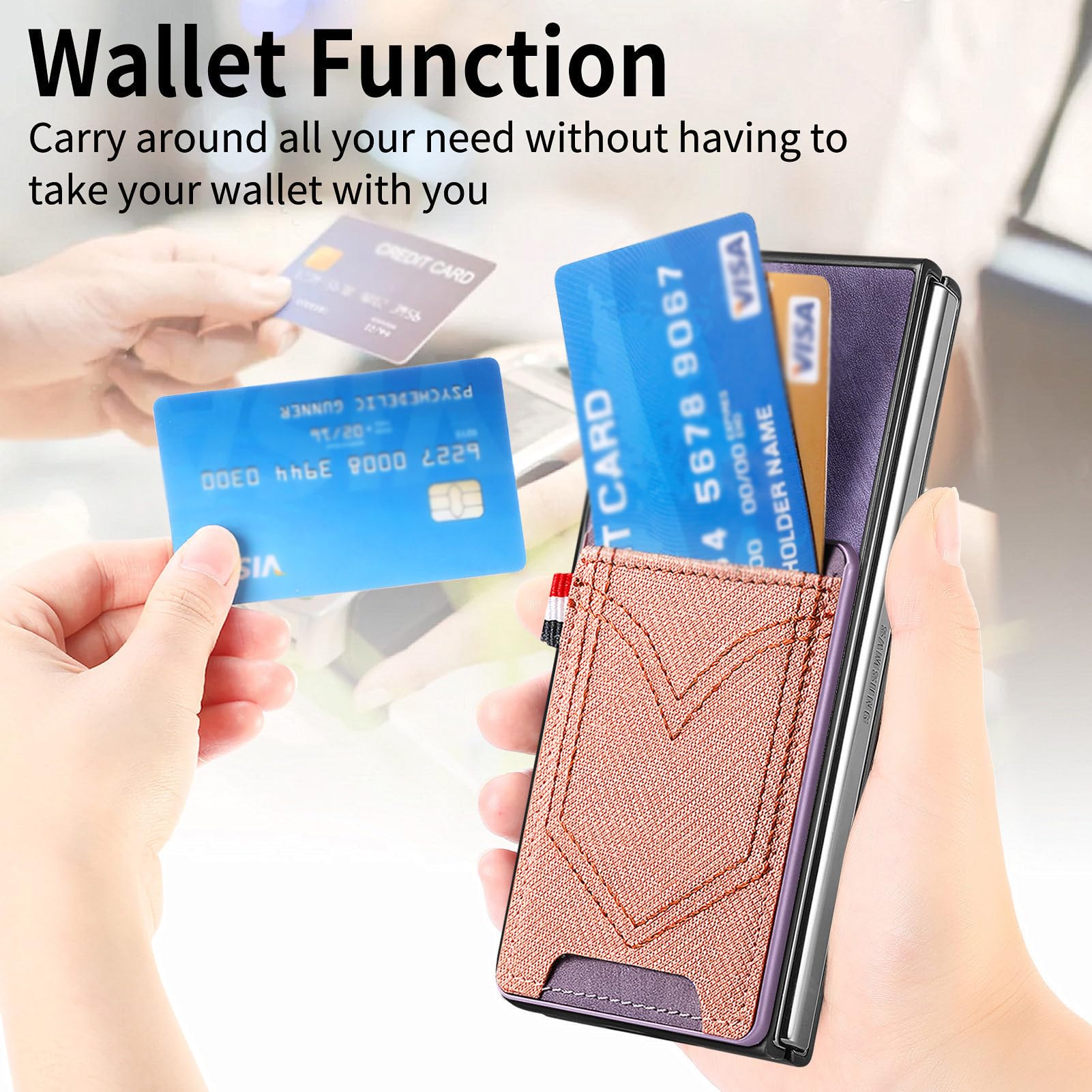 Etui na Samsung Galaxy Z Fold 5, etui portfelowe z przegródką na karty, wzór ze skóry PU, luksusowy, ultracienki, matowy pokrowiec ochronny, niebieski