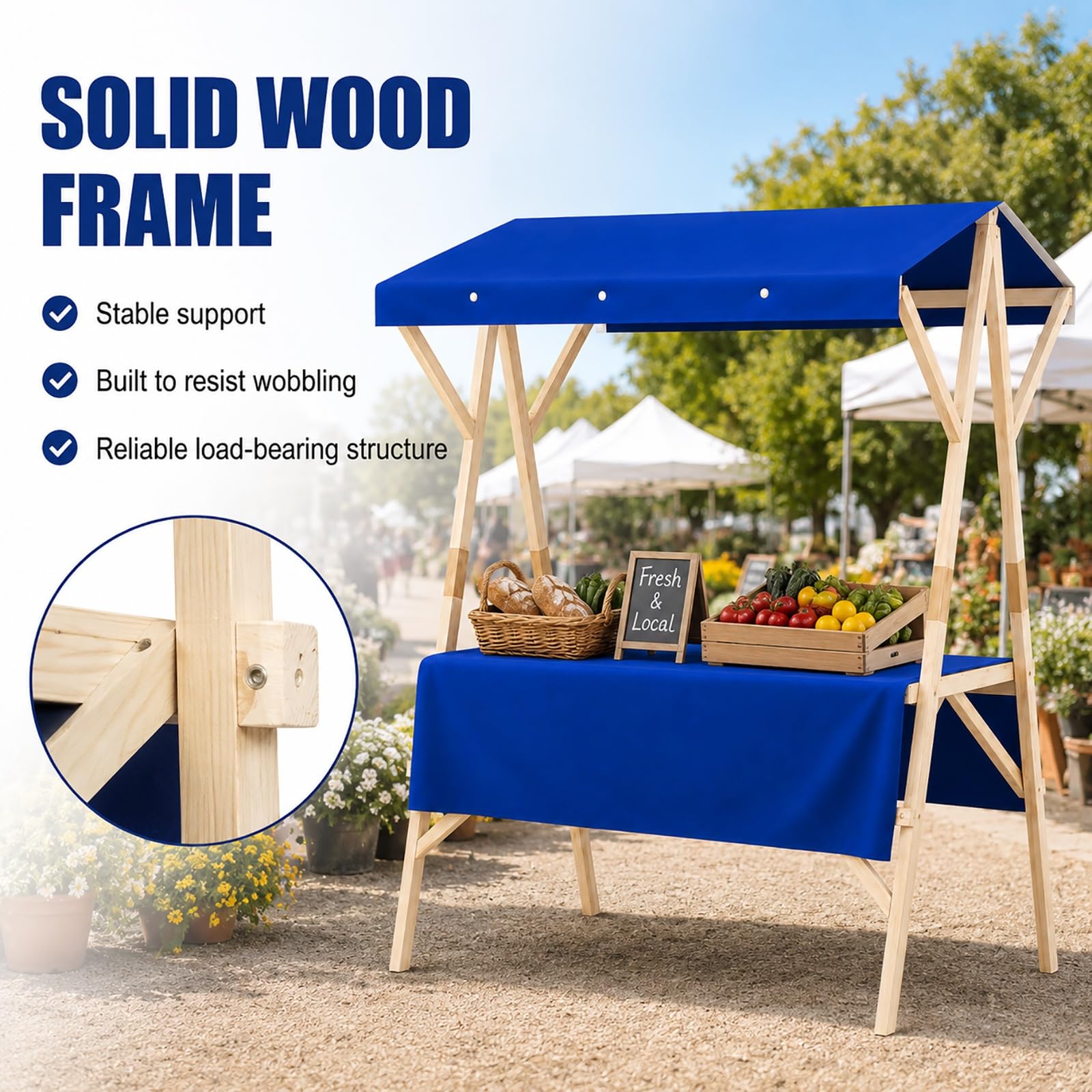 Stand Expositor Portátil Desmontable, Puesto de Venta con Toldo y Mantel, Mercado para Venta Ambulante y Eventos(120x60x200CM/47x24x79IN)