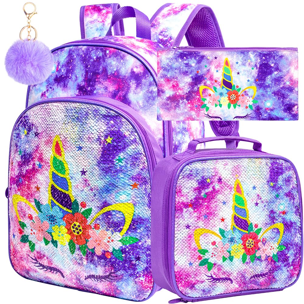 WZLVO Kids Backpack for Girls,Prechool Elementary Kindergarten School Bookbag and Lunch Box