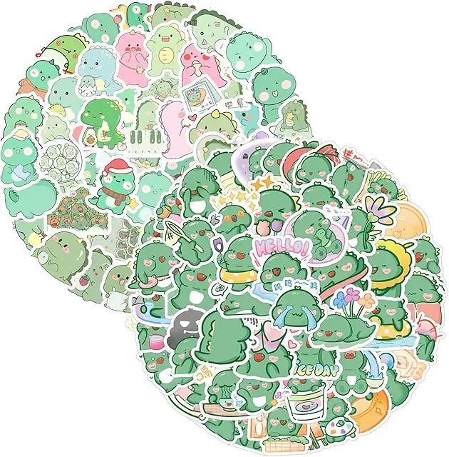 100 Autocollants Dinosaure Vert PVC - Décoration Extérieure Moderne et Animée