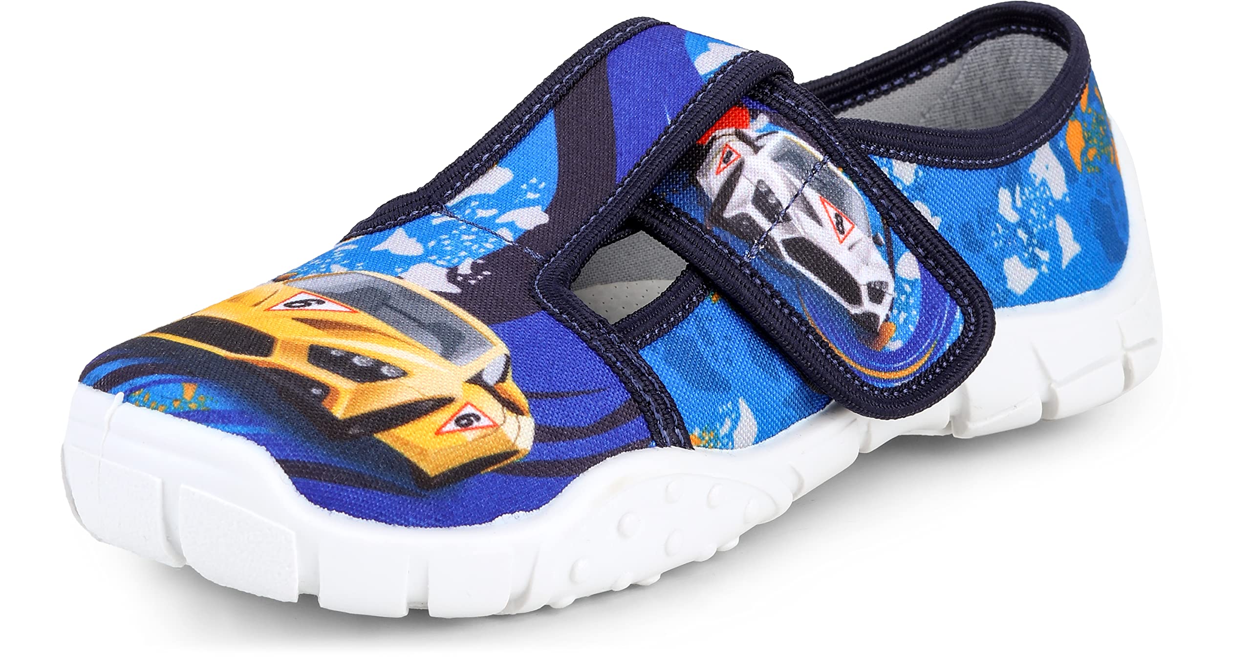 Ladeheid Hausschuhe Kinder Junge, Kinderhausschuhe mit Klettverschluss, Bequeme und Stabile Kindergarten Hausschuhe, Ideal auch für Schule, Spazierengehen und Zuhause LARW005