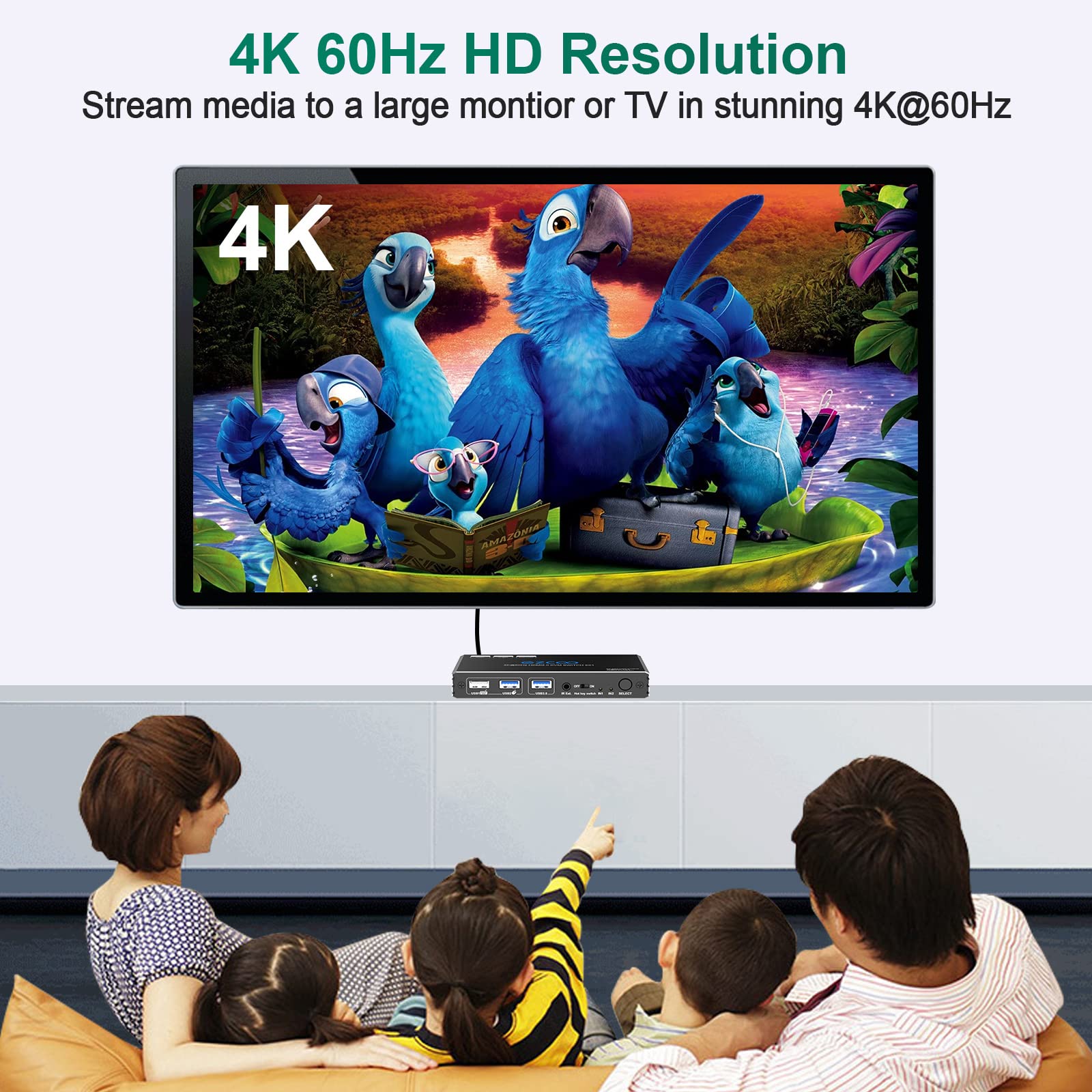 USB 3.0 KVM Switch HDMI 2 Computer 1 Monitor HotKey 4K60 4:4:4 HDR Atmos - 2 PC Condividi Tastiera Mouse Stampante Scanner Mac Windows, HDCP Pass, Selettore USB