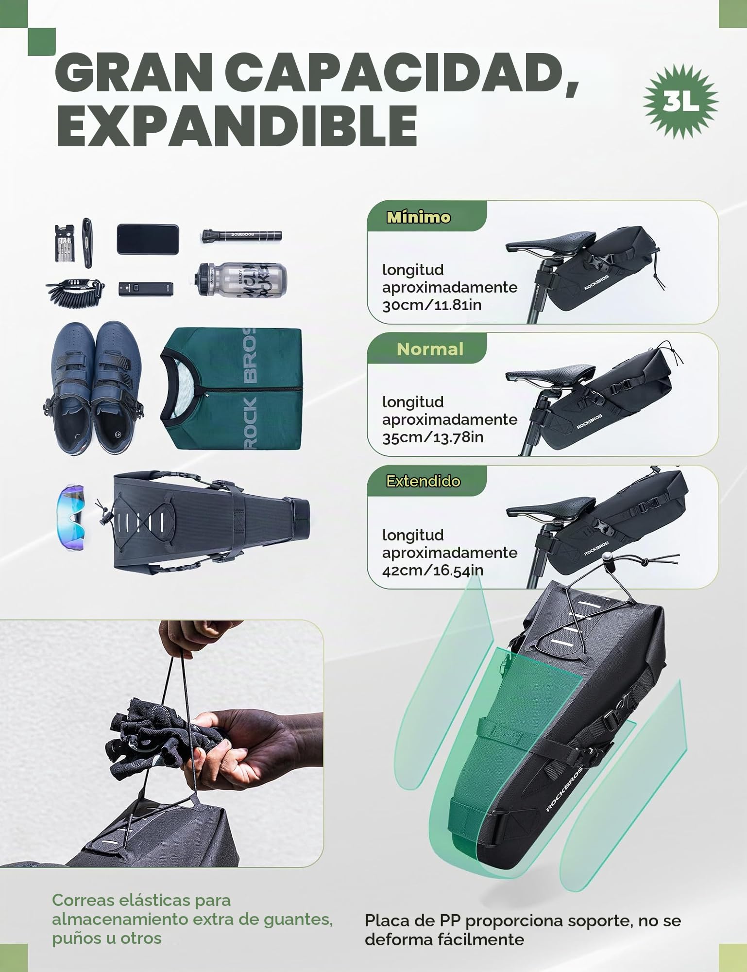 ROCKBROS Bolsa Sillín Bicicleta Impermeable 3-5L Gran Capacidad Bolsa Bicicleta Reflectante Bikepacking para Ciclismo MTB Carretera