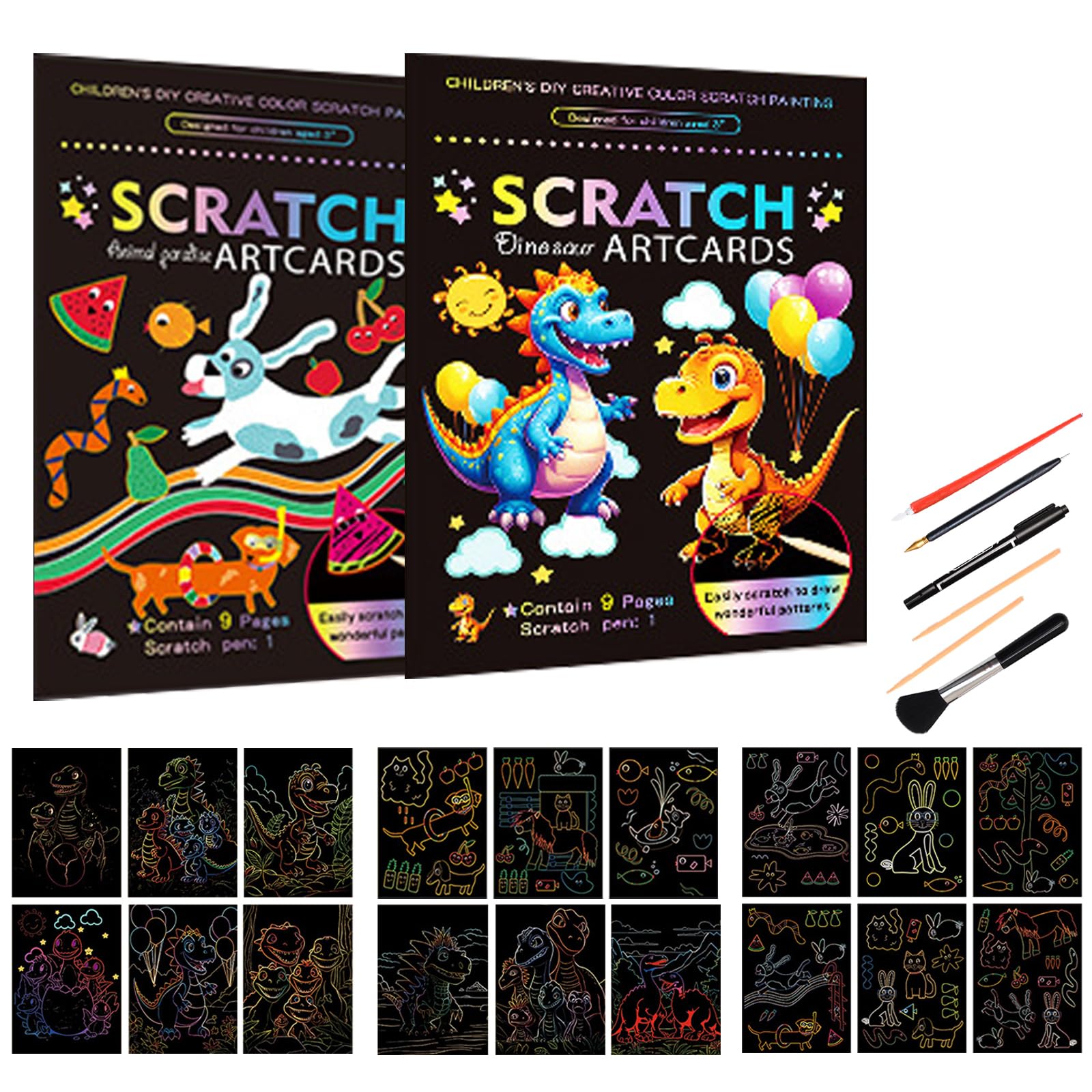 18 Sheets Rainbow Scratch Art Paper Animals Paint by Scratch 7.2 * 5.3inch Black Scratch Art Adult for DIY Crafts Supplies（Animal Themes） — image 1