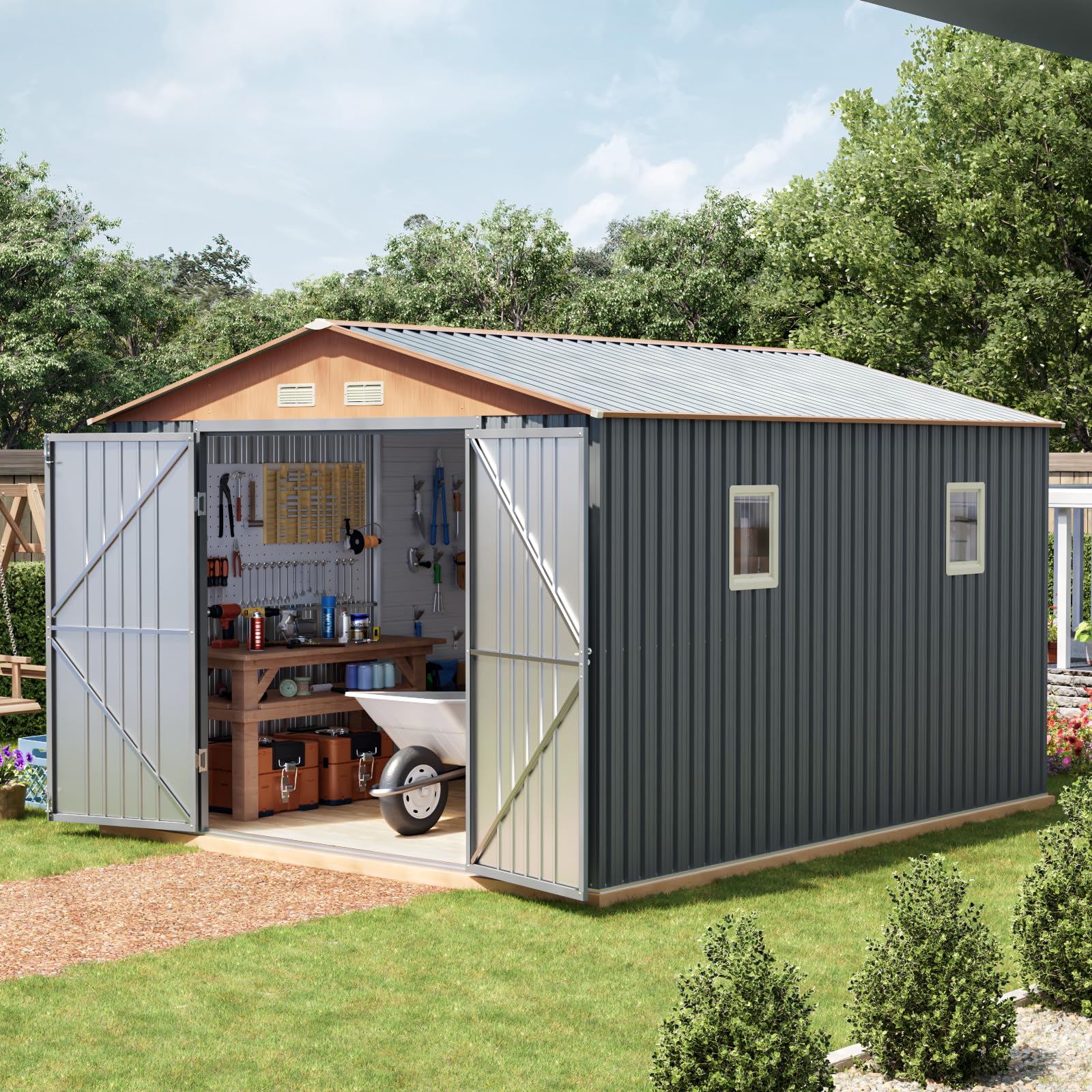 Verdeluxe 10x12x7.4FT Multi-Used Shed & Outdoor Storage Shed with Base