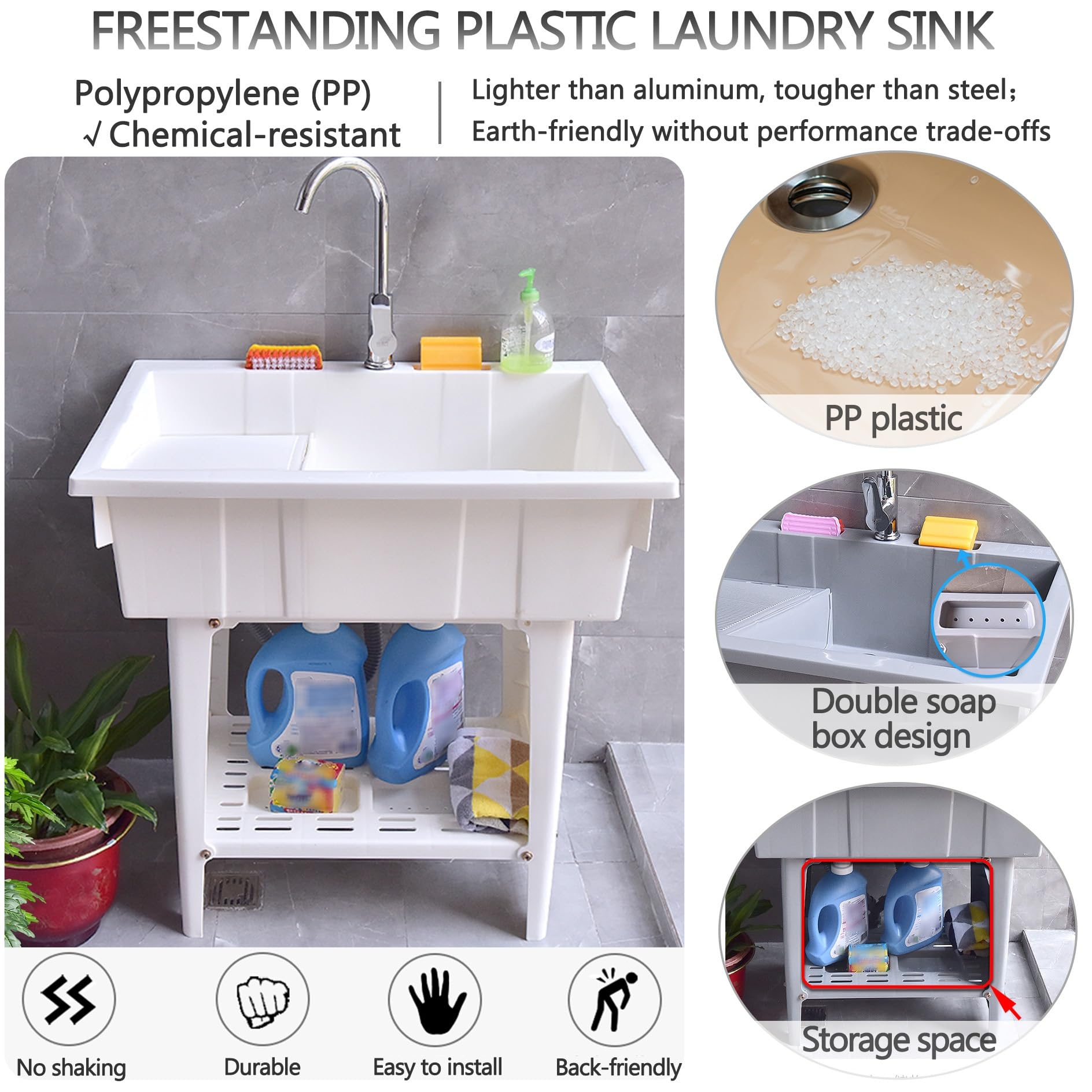 Lavatoio da Esterno in Plastica,Mobile Lavandino Biancheria Indipendent,Lavello Portatile con Asse per Il Lavato,Lavabo da Lavanderia,per Interno,Cucina,Garage,Giardino e Terrazza(Blauw)