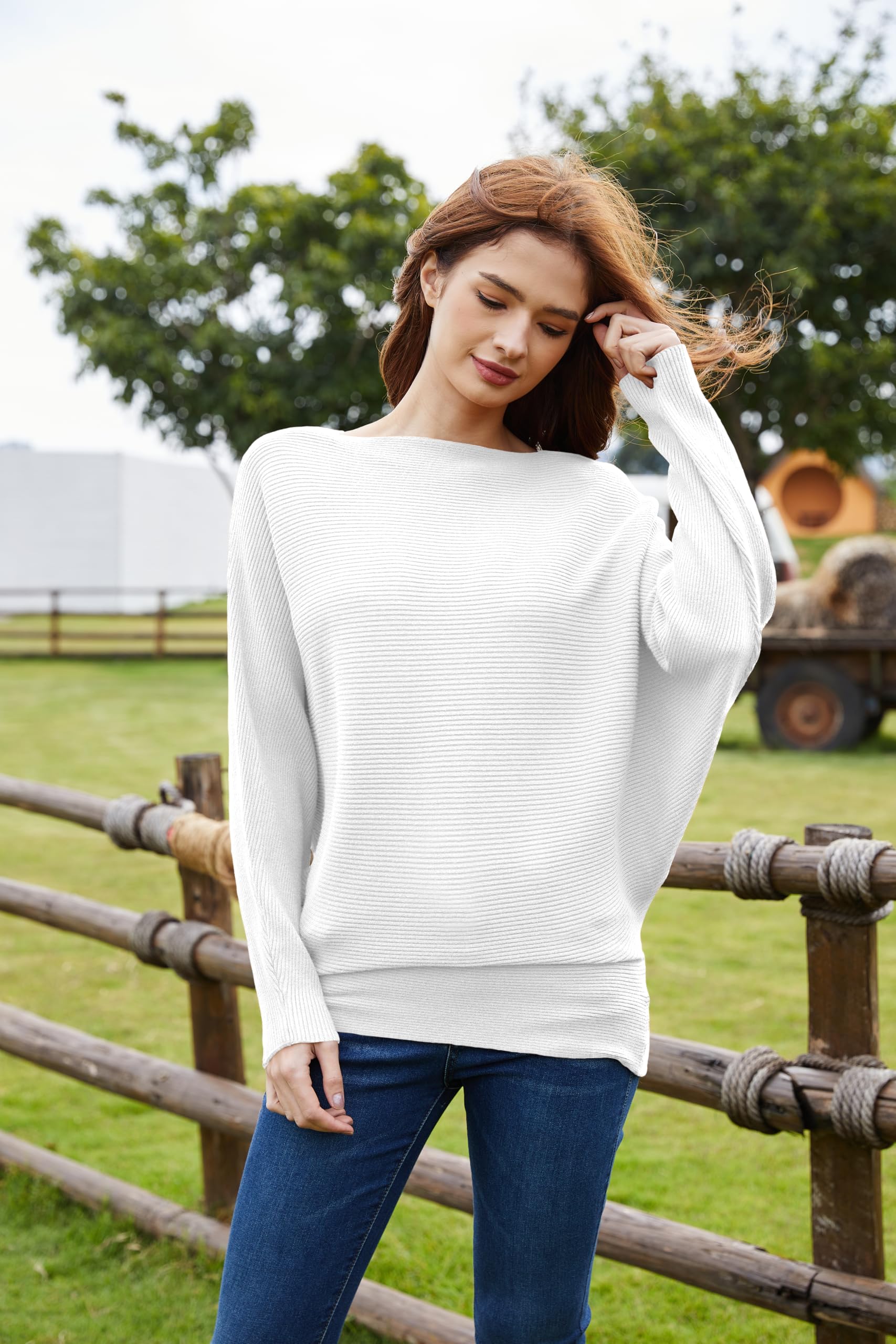 Cegerne Maglione Donna Maniche Pipistrello Elegante Oversize Maglia a Maniche Lunghe Sweatshirt Lavorato a Maglia Top Batwing Knitted Sweater