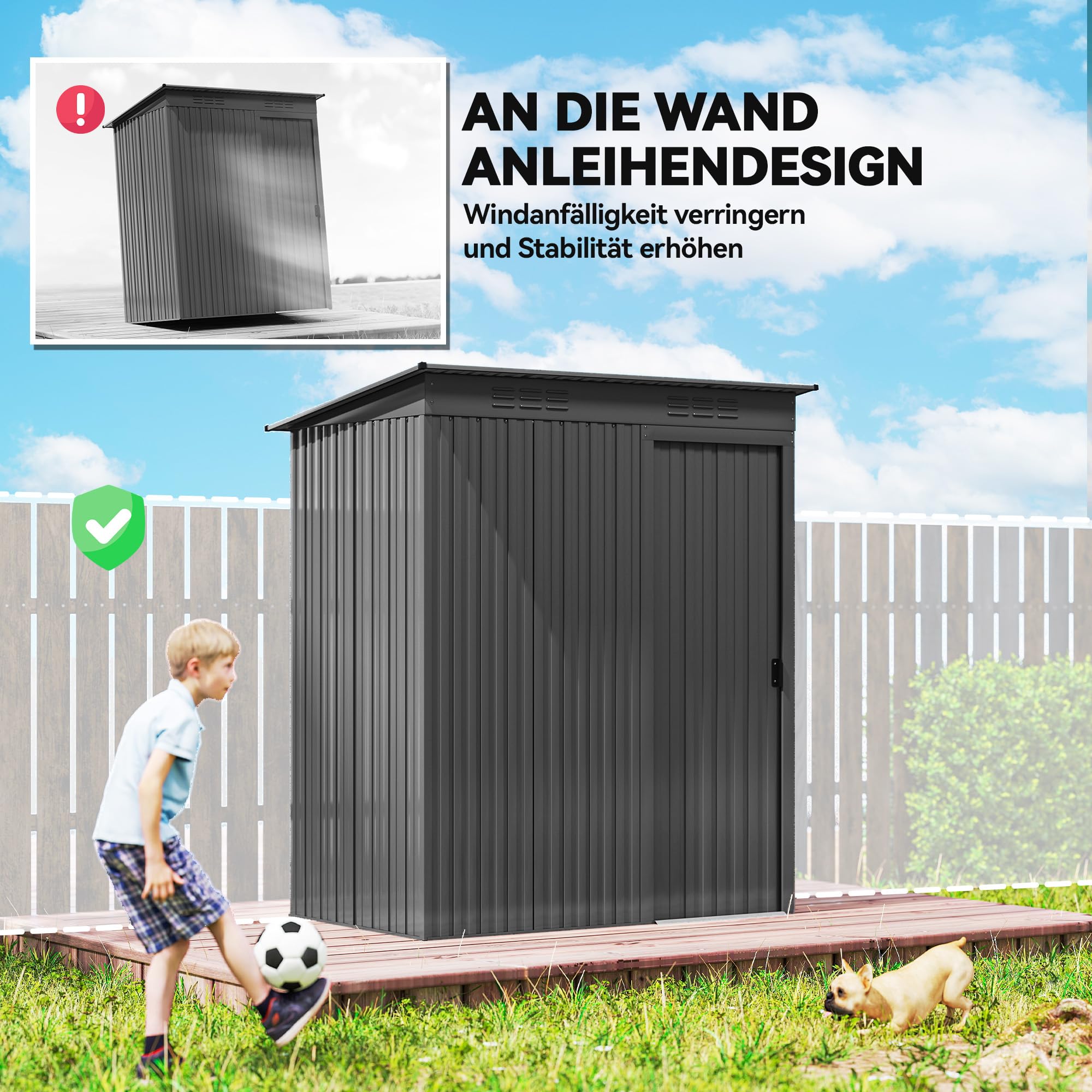 Outsunny Metall Gerätehaus 1,37 m² Müheloser Montage 159 x 106 x 181 cm | Geräteschuppen, Pultdach, Schiebetür, Lüftungen, 2 Paar Handschuhen, Wetterfest, Outdoor Schuppen, Für Hinterhof Garten
