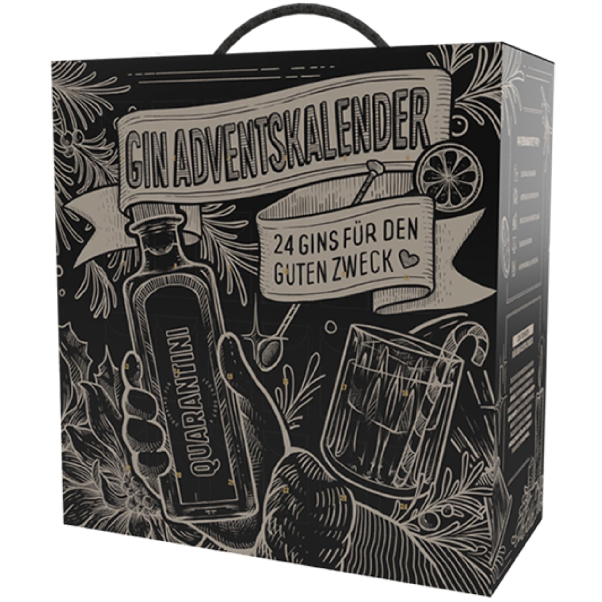 Quarantini Gin Adventskalender mit 24 Gin Minis á 20 ml – Premium Gin mit 5 Quarantini Gins + 19 neue exklusive Sorten – Gin Geschenkset – Adventskalender Gin – Gin Probierset