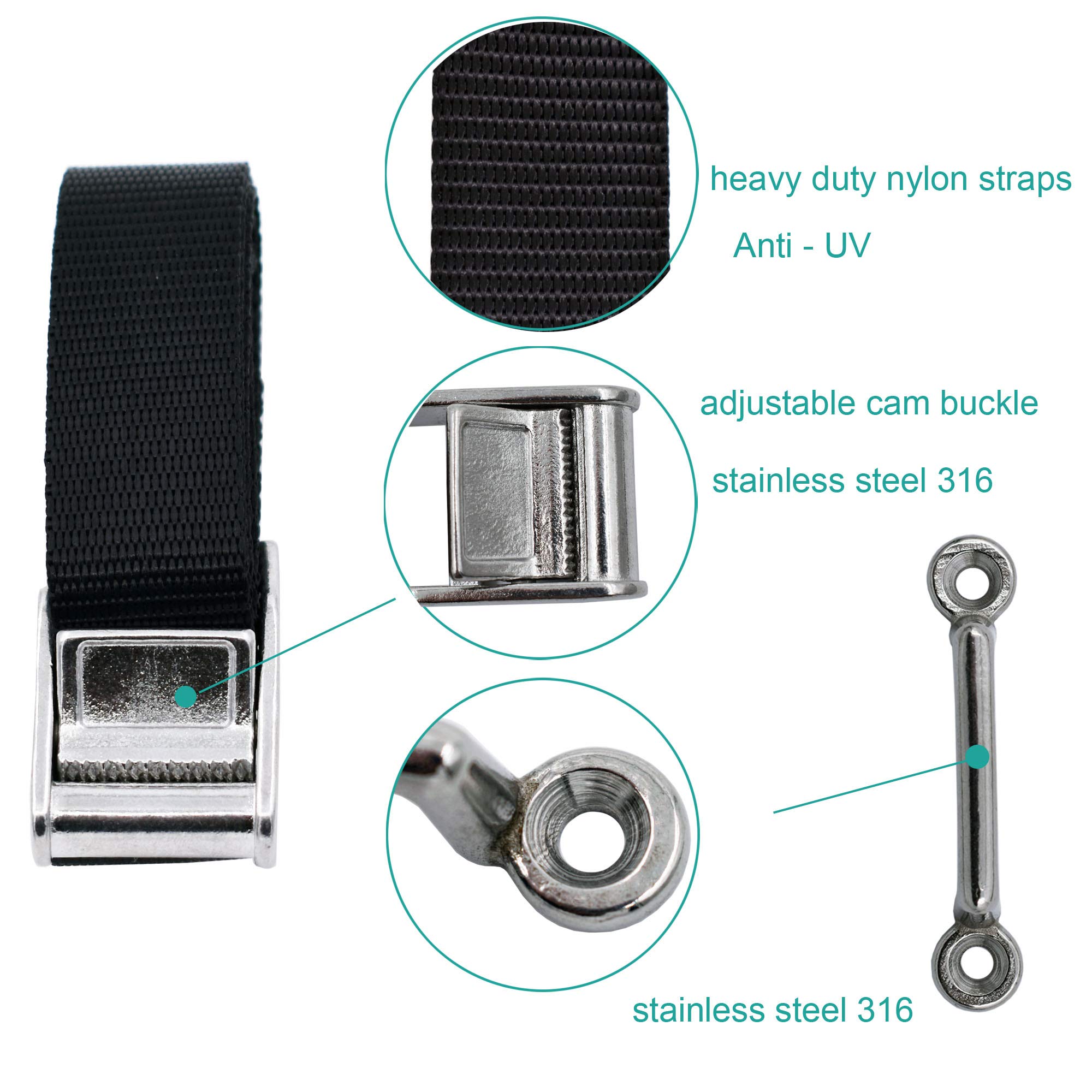 YYST 54" Battery Tie Down Strap Kit Battery Hold Down Strap with Stainless Steel 316 Buckle