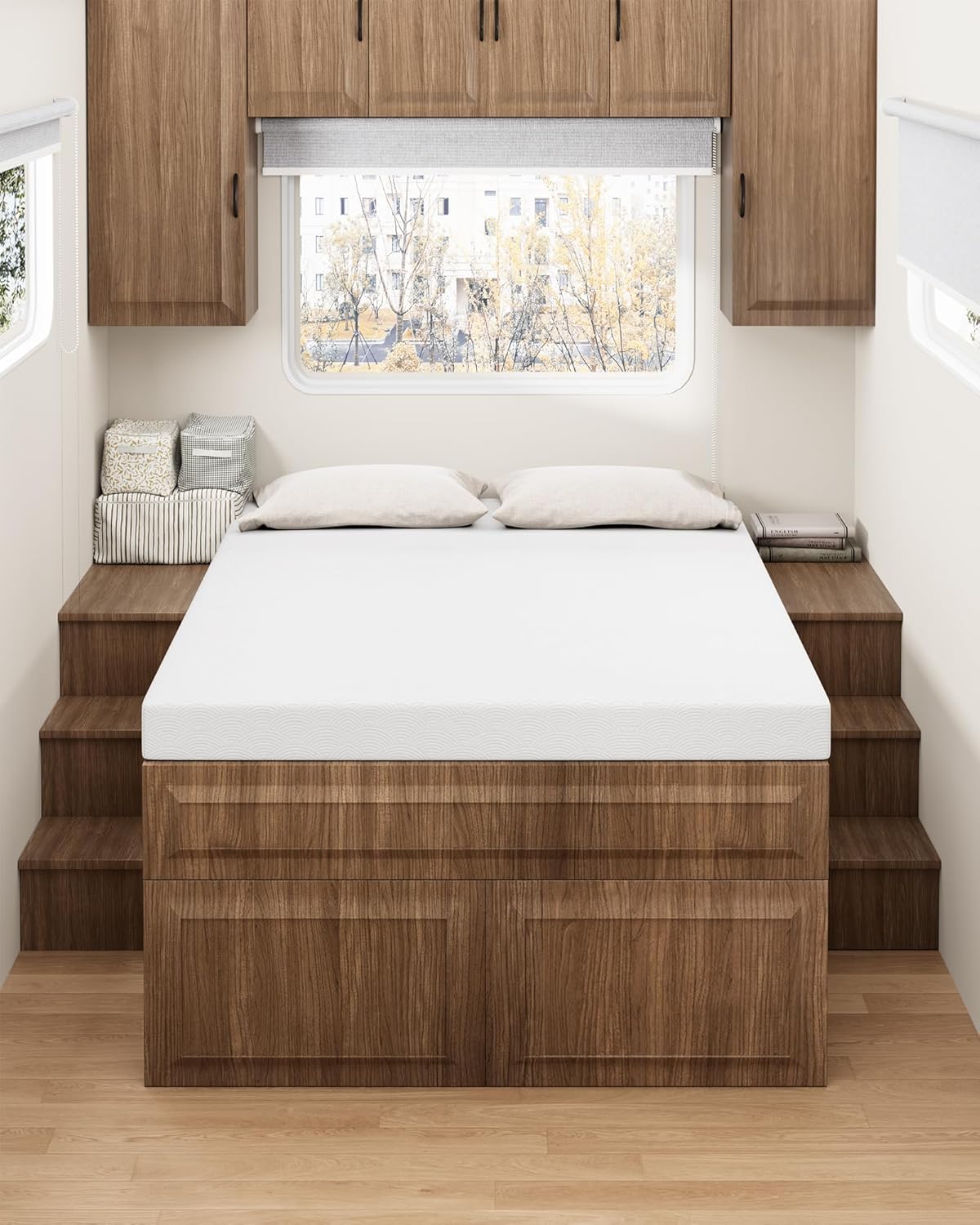 Zenzy RV Short Queen Mattress, 4" Memory Foam Mattress Topper, CertiPUR-US Certified, Pressure-Relieving, Washable Cover, 60"x75" for Class A RV/Travel Trailers RV Short Queen 60x75