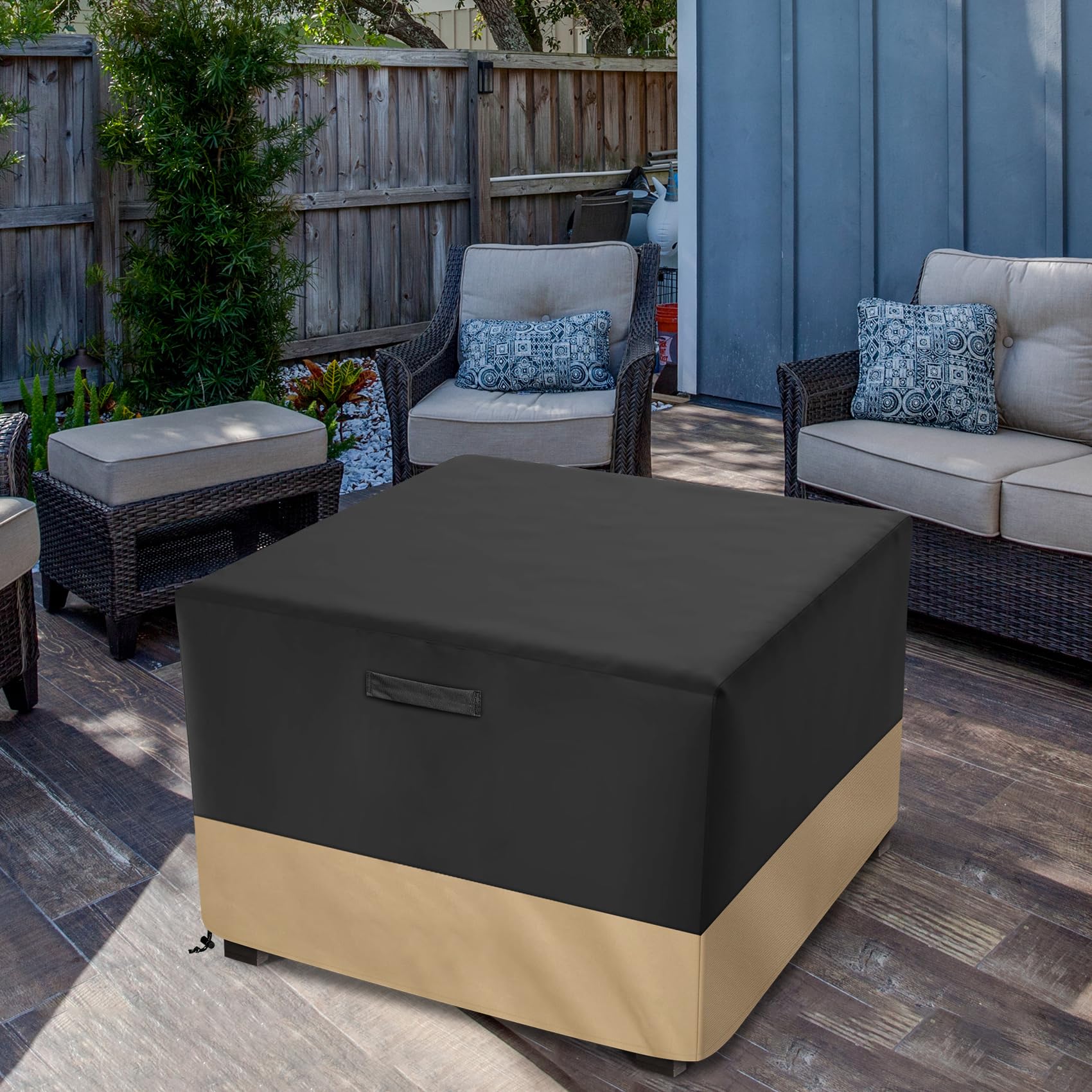 Stanbroil Kwadratowy pokrowiec na patio, 102 cm, wodoodporny pokrowiec na palenisko 600D, na stół do paleniska na zewnątrz, palenisko, meble ogrodowe, wodoodporny, czarny